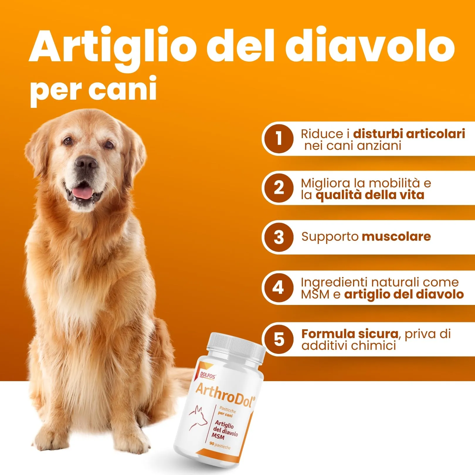 Dolfos Pets ArthroDol Integratore Articolazioni Cane, Antinfiammatorio e Analgesico Favorisce la Mobilità dei Cani Anziani 100% Naturale 90 Compresse - immagine 4