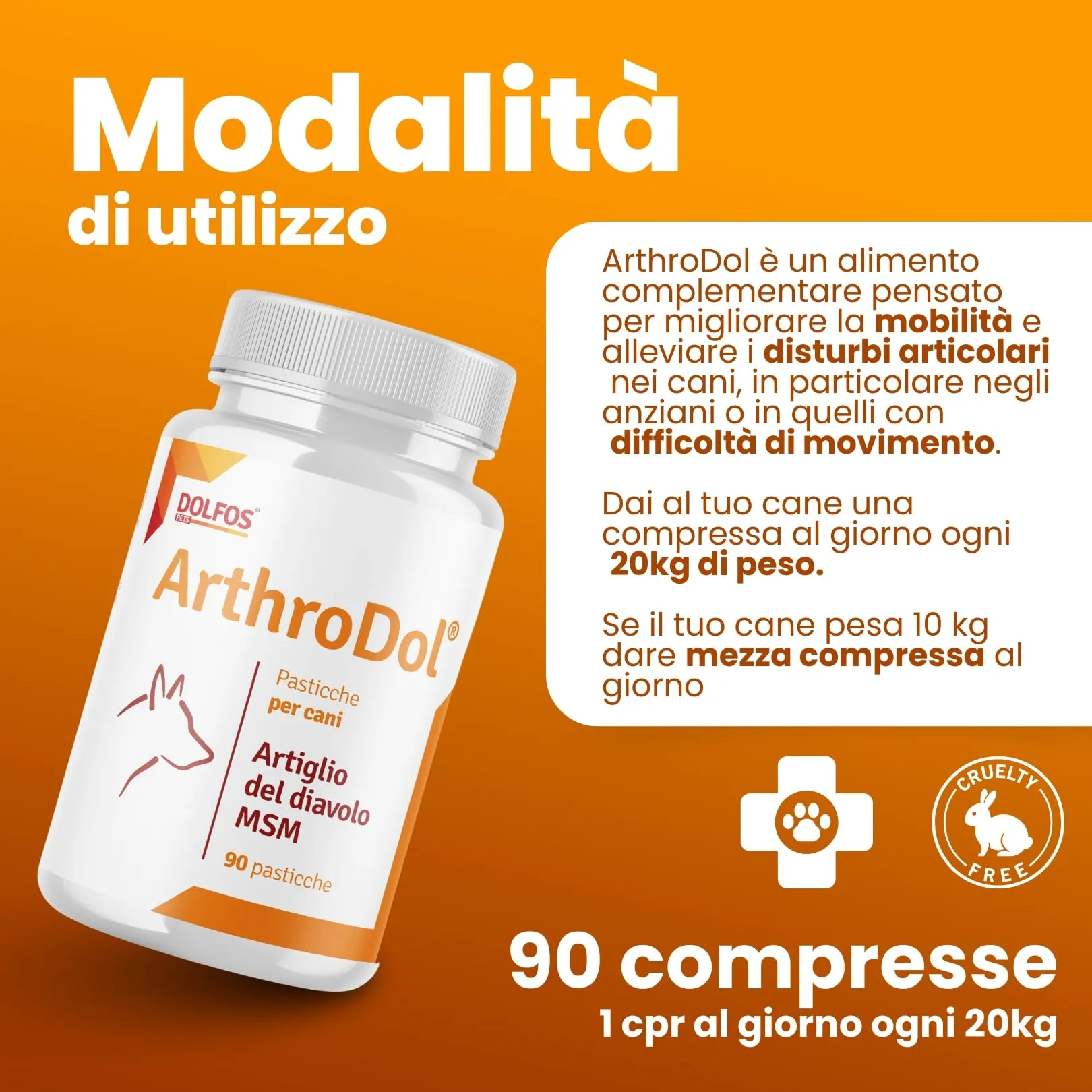 Dolfos Pets ArthroDol Integratore Articolazioni Cane, Antinfiammatorio e Analgesico Favorisce la Mobilità dei Cani Anziani 100% Naturale 90 Compresse - immagine 6
