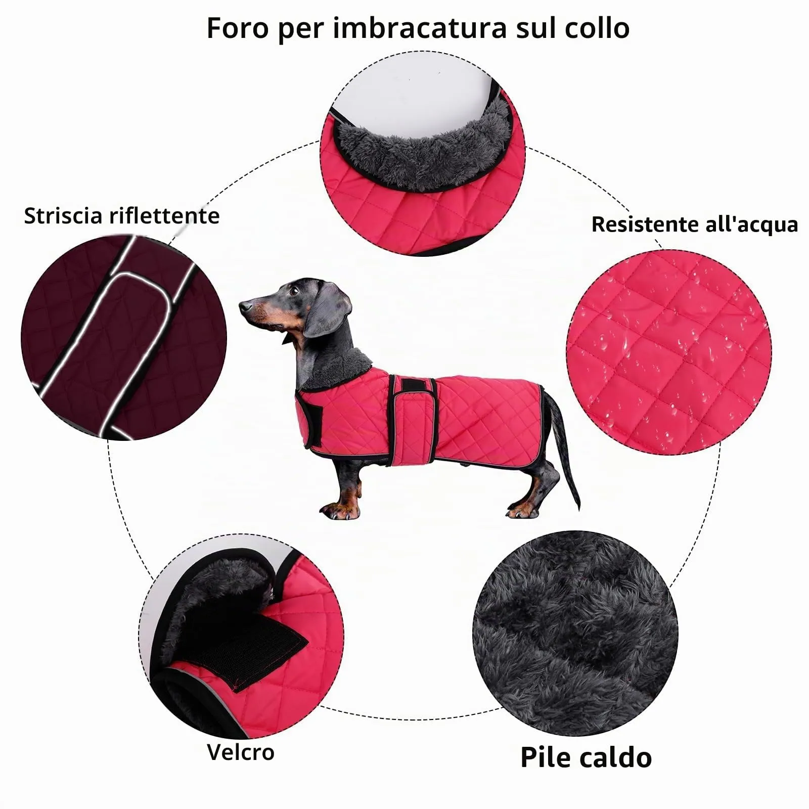 MOREZI Cappotto invernale per bassotto – Maglione impermeabile per cani con fodera in lana e cinghie regolabili, caldo cappotto invernale per cani di piccola taglia all'aperto rosa XS - immagine 2