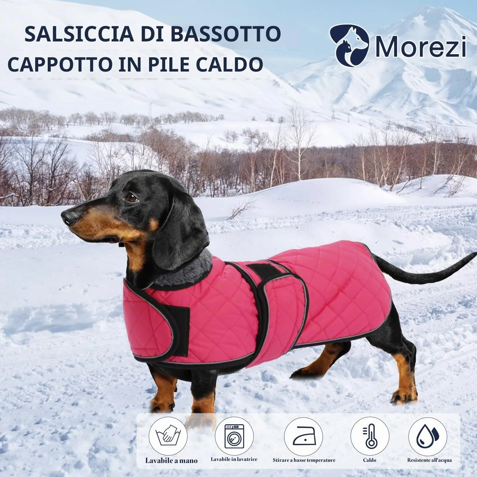 MOREZI Cappotto invernale per bassotto – Maglione impermeabile per cani con fodera in lana e cinghie regolabili, caldo cappotto invernale per cani di piccola taglia all'aperto rosa XS - immagine 6