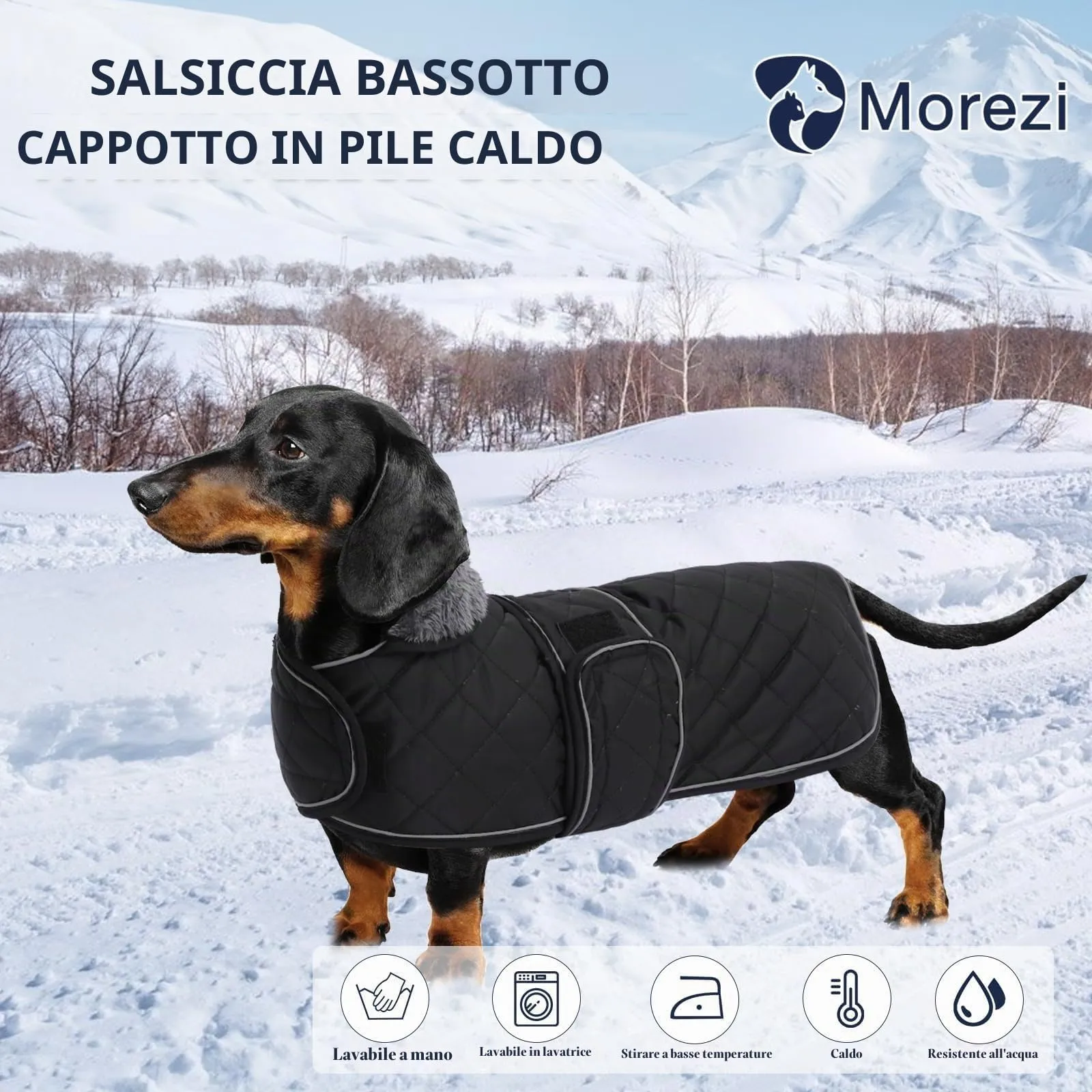 Morezi - Cappotto invernale per cani da bassotto - Maglione impermeabile per cani con fodera in lana e cinghie regolabili, caldo cappotto invernale per cani di taglia piccola all'aperto - Nero - XS - immagine 6
