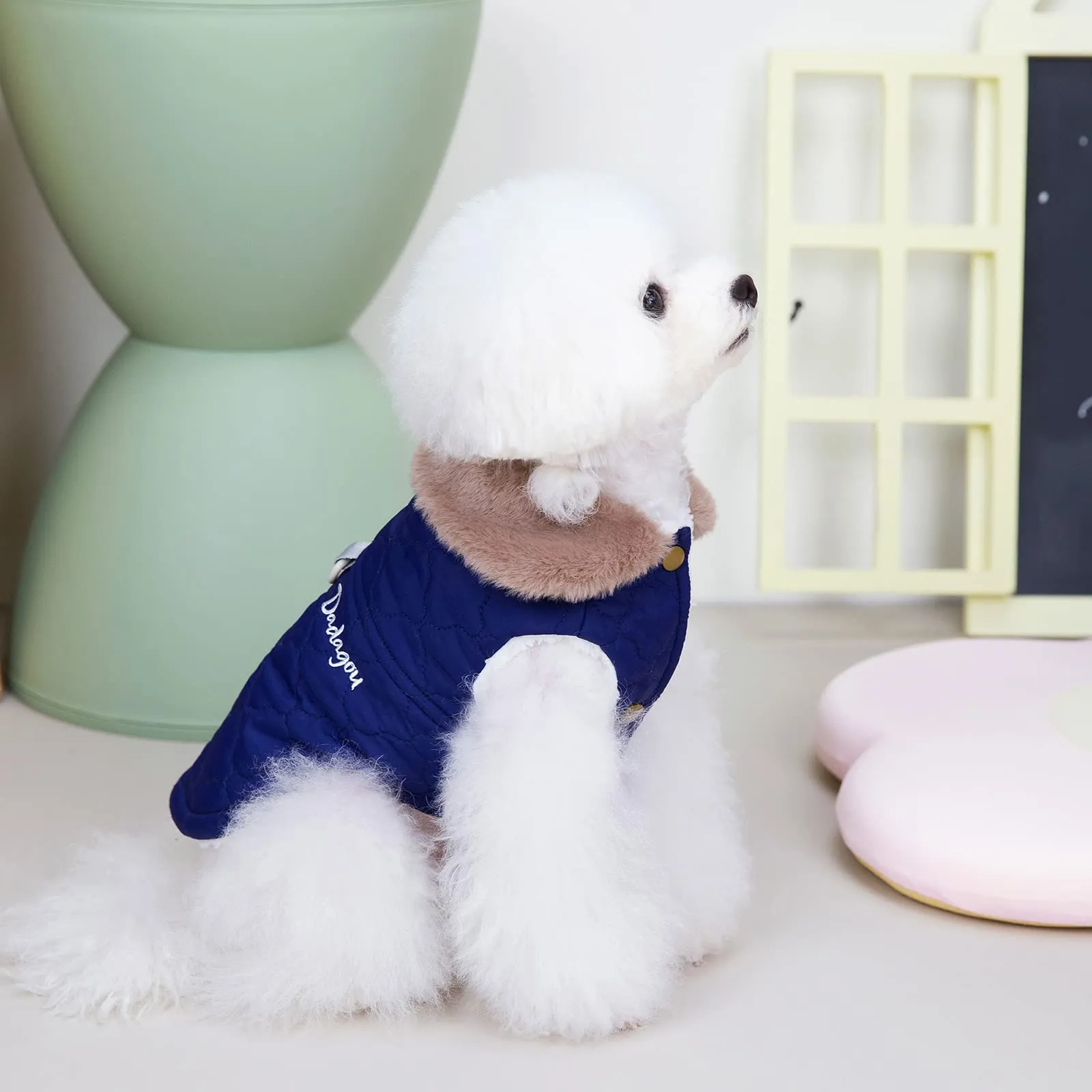 Izefia Cappotto del Cane Freddo Antivento Giacca Felpa Caldo Maglione Invernale Vestiti Spessi Gilet di Pelo Collare Serbatoio Cappotto del Cane per Il piccolo Gatto Medio - immagine 5