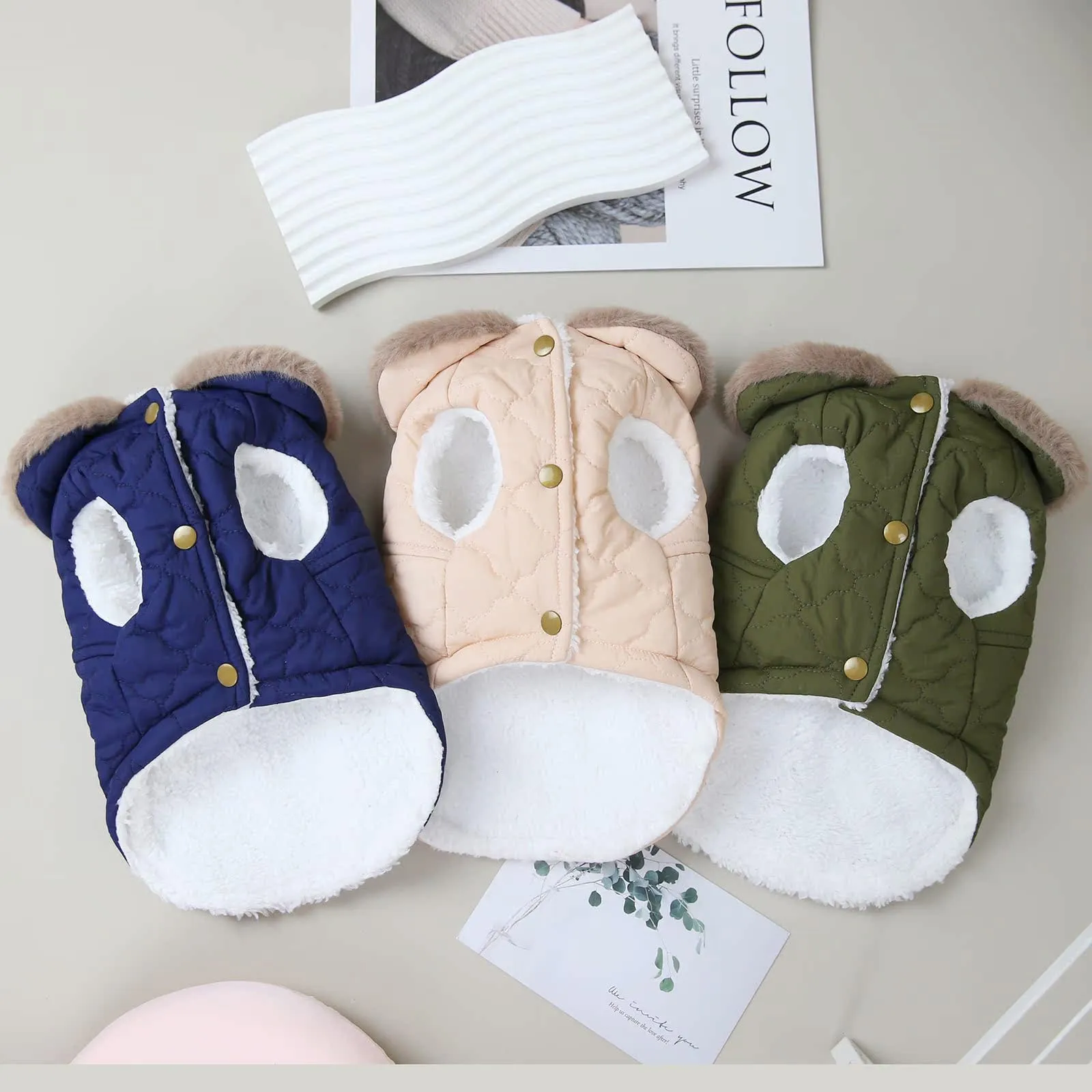 Izefia Cappotto del Cane Freddo Antivento Giacca Felpa Caldo Maglione Invernale Vestiti Spessi Gilet di Pelo Collare Serbatoio Cappotto del Cane per Il piccolo Gatto Medio - immagine 6