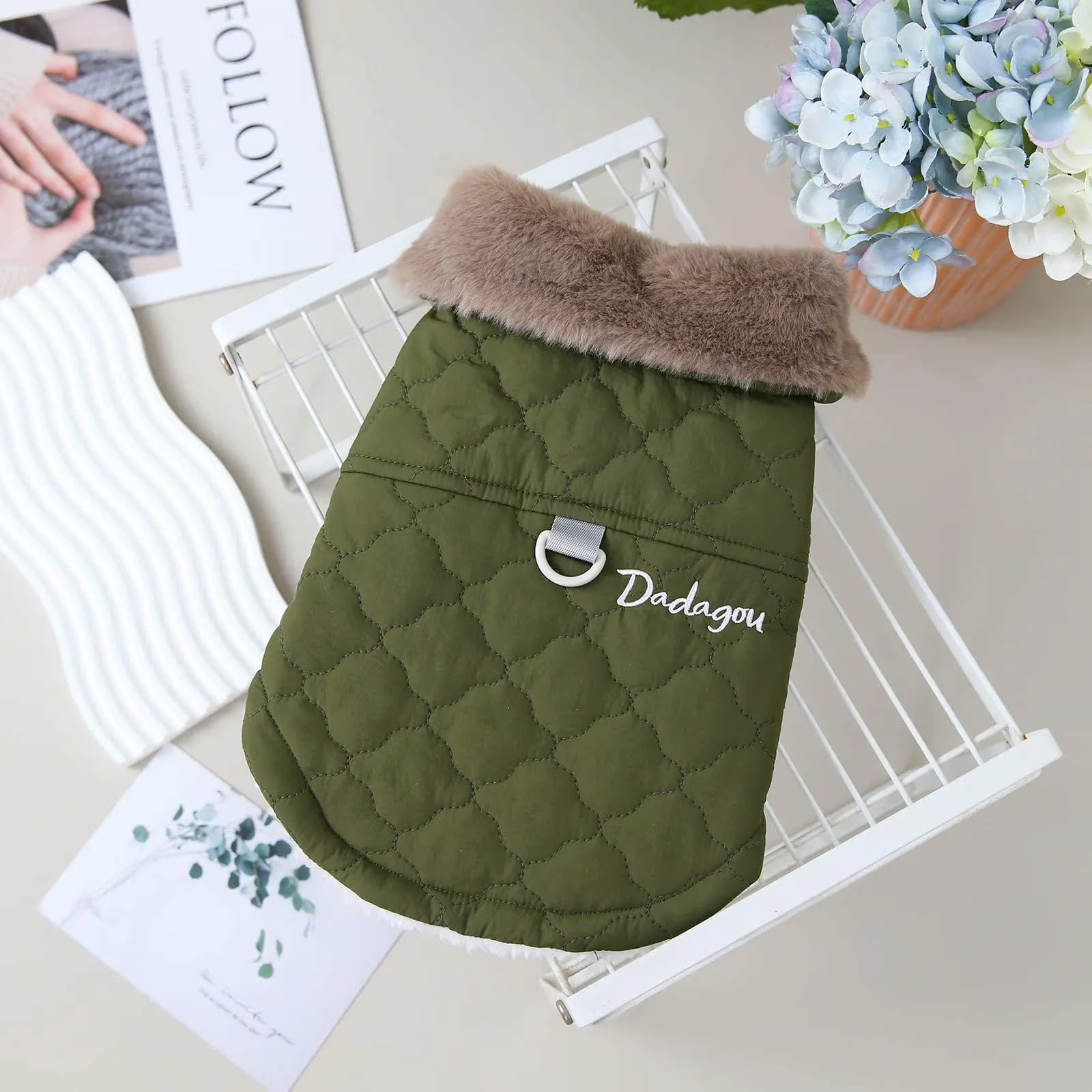 Izefia Cappotto del Cane Freddo Antivento Giacca Felpa Caldo Maglione Invernale Vestiti Spessi Gilet di Pelo Collare Serbatoio Cappotto del Cane per Il piccolo Gatto Medio - immagine 3