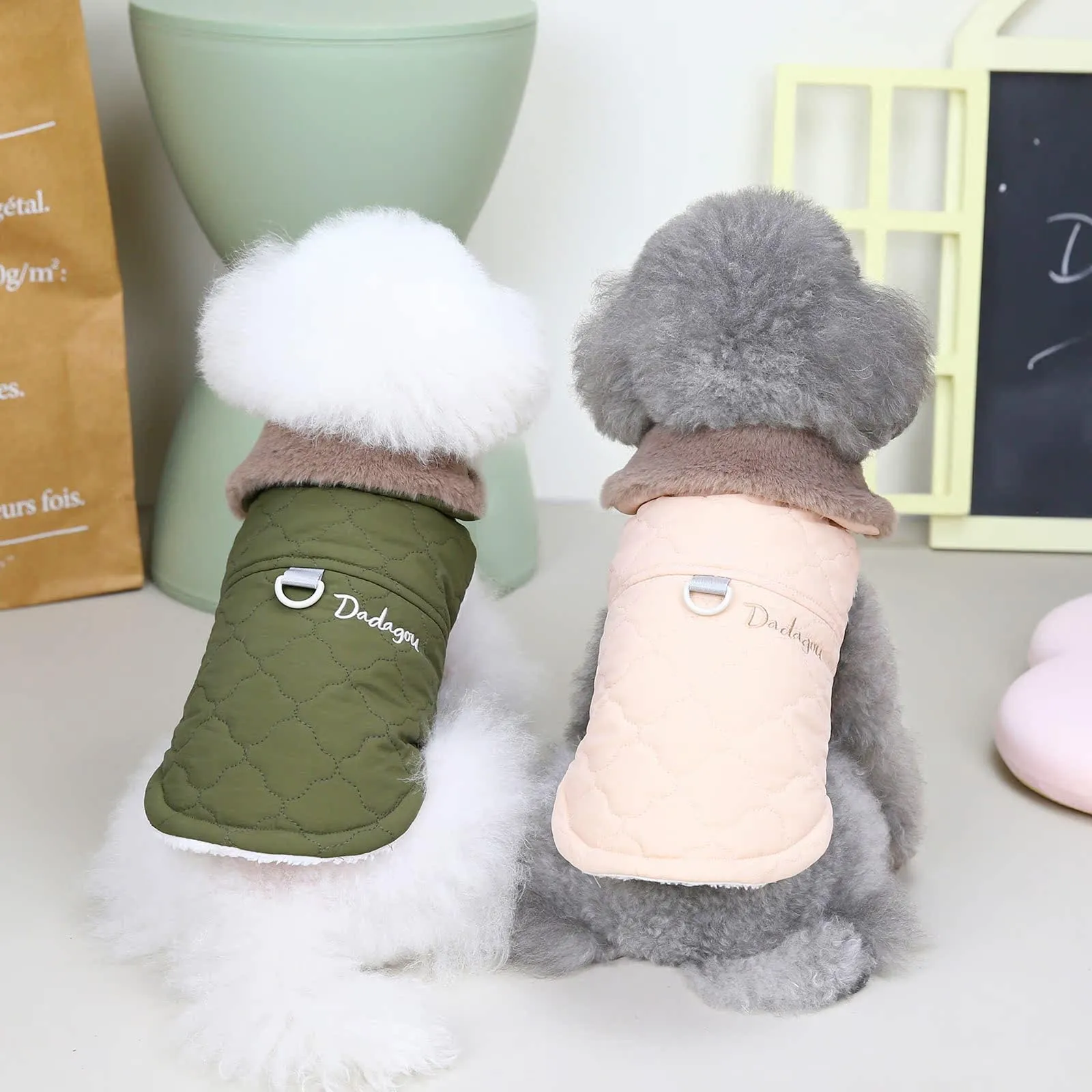 Izefia Cappotto del Cane Freddo Antivento Giacca Felpa Caldo Maglione Invernale Vestiti Spessi Gilet di Pelo Collare Serbatoio Cappotto del Cane per Il piccolo Gatto Medio - immagine 5