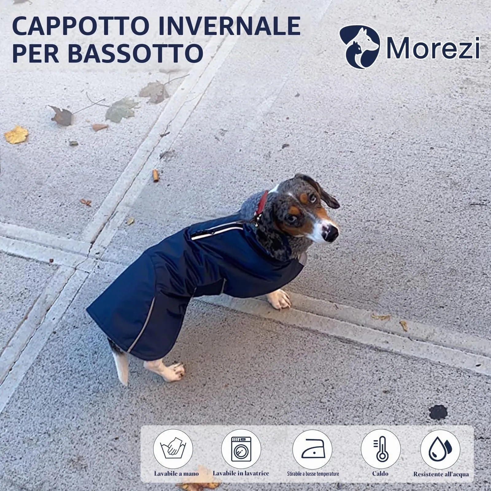 Morezi Cappotti bassotto impermeabili, Weiner cappotto invernale, tuta da neve per cuccioli con fasce regolabili e bordi riflettenti ad alta visibilità, blu navy - XS - immagine 2