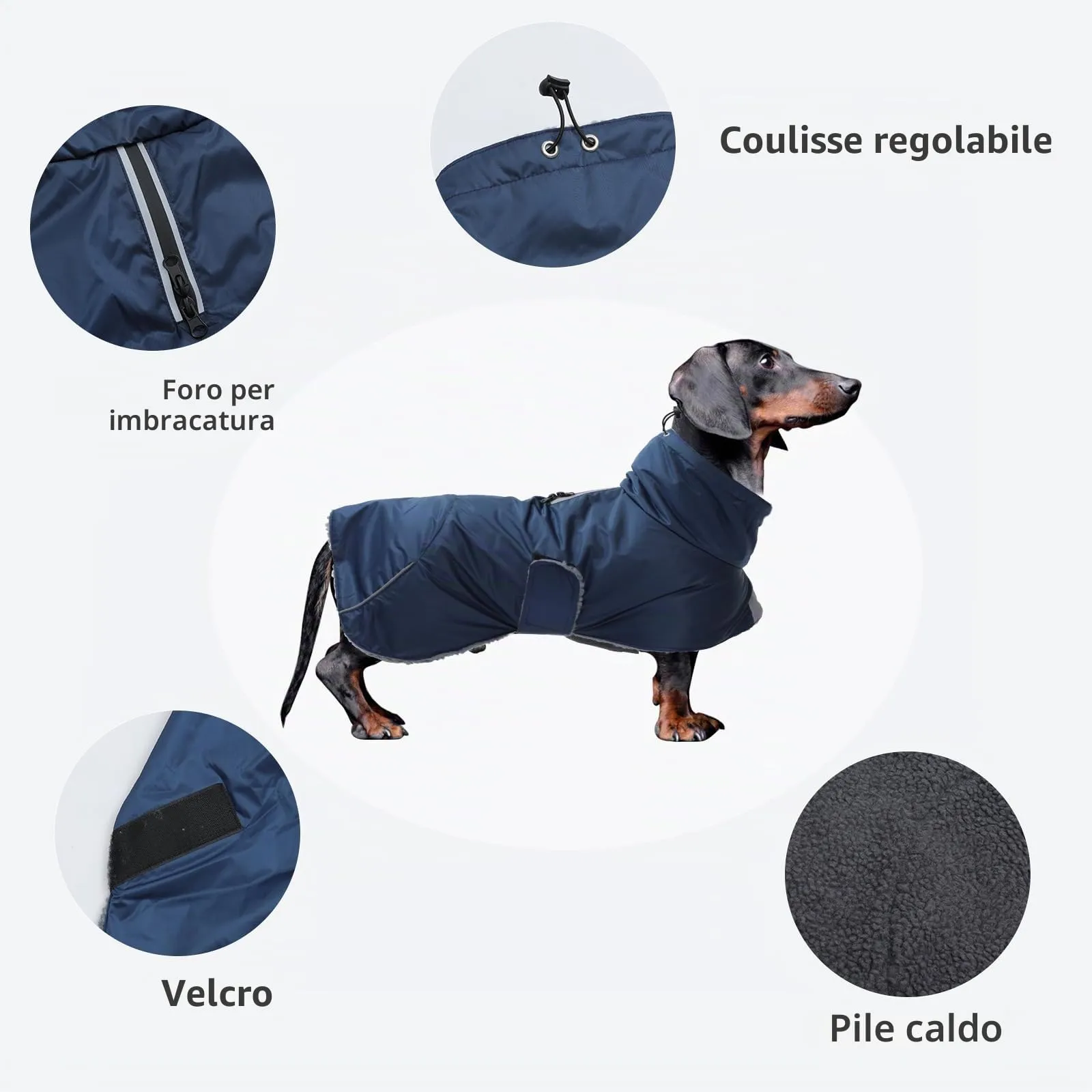 Morezi Cappotti bassotto impermeabili, Weiner cappotto invernale, tuta da neve per cuccioli con fasce regolabili e bordi riflettenti ad alta visibilità, blu navy - XS - immagine 3