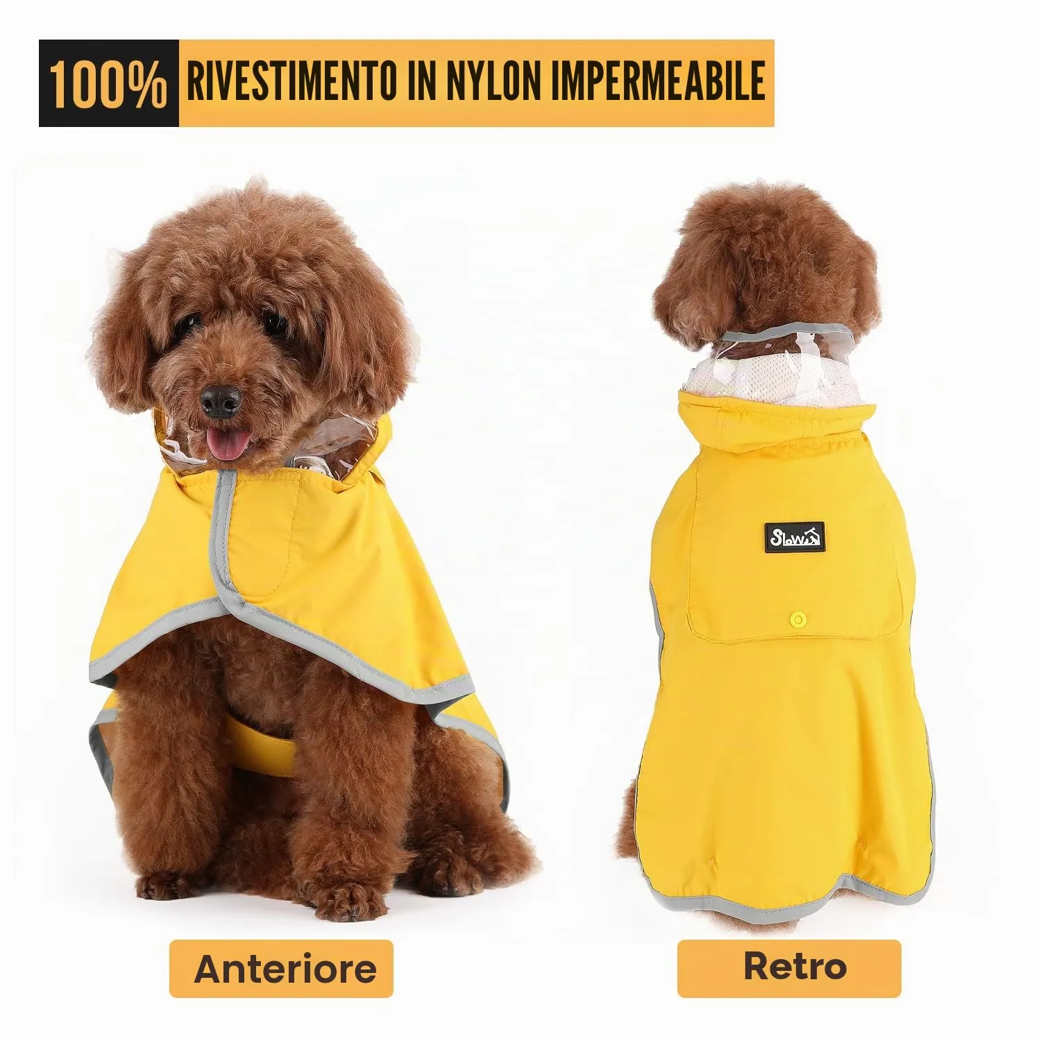 SlowTon Impermeabile per cani, giacca antipioggia a doppio strato con cappuccio per cani cuccioli di piccola media e grande taglia, poncho per cani con striscia riflettente - immagine 3