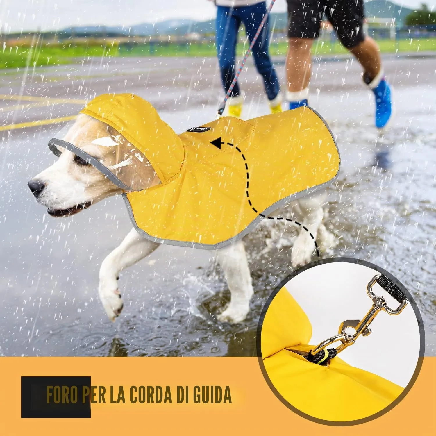SlowTon Impermeabile per cani, giacca antipioggia a doppio strato con cappuccio per cani cuccioli di piccola media e grande taglia, poncho per cani con striscia riflettente - immagine 4