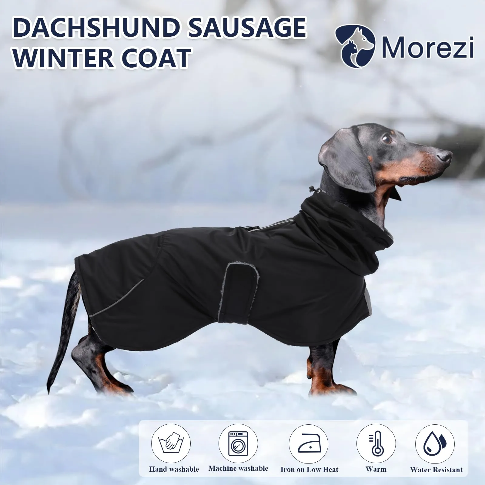 Giacca invernale per cani MOREZI, strato esterno impermeabile, fodera in pile, con cintura regolabile e finiture riflettenti, adatta a cani di piccola e media taglia-Nero-S - immagine 2