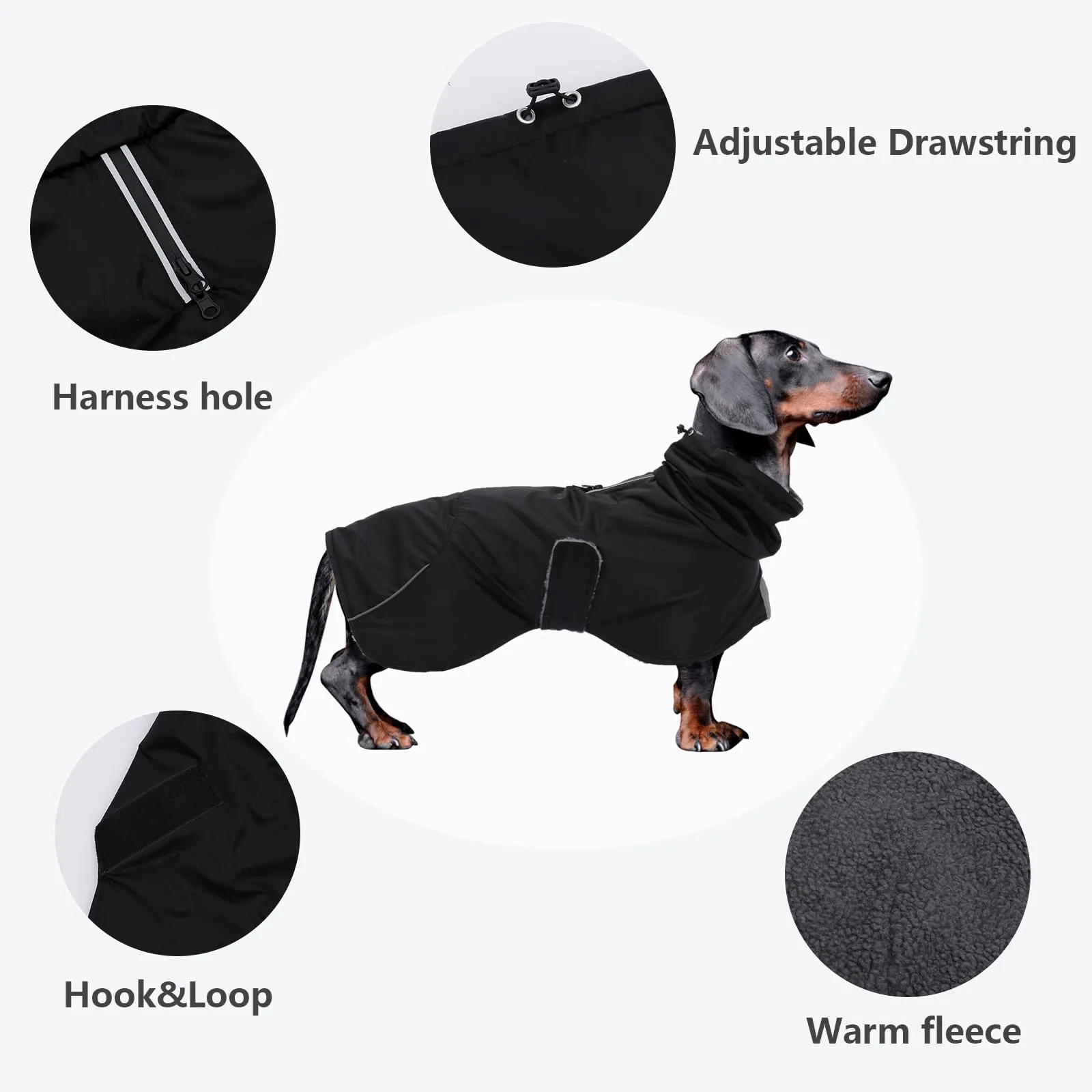 Giacca invernale per cani MOREZI, strato esterno impermeabile, fodera in pile, con cintura regolabile e finiture riflettenti, adatta a cani di piccola e media taglia-Nero-M - immagine 3