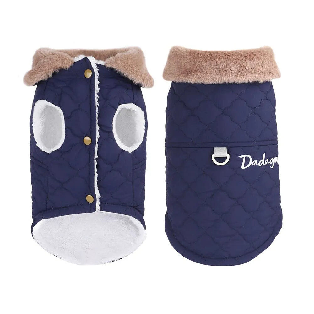 Cappottino invernale per cani foderato in pile, impermeabile, caldo e morbido, con anello a D, per cani di taglia grande, per attività all'aperto (XXL, blu navy) - immagine 1