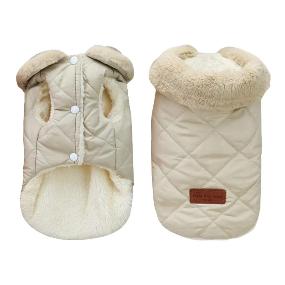 Cappottino invernale per cani foderato in pile, impermeabile e caldo, per cani di taglia piccola, media e grande (L, beige) - immagine 1