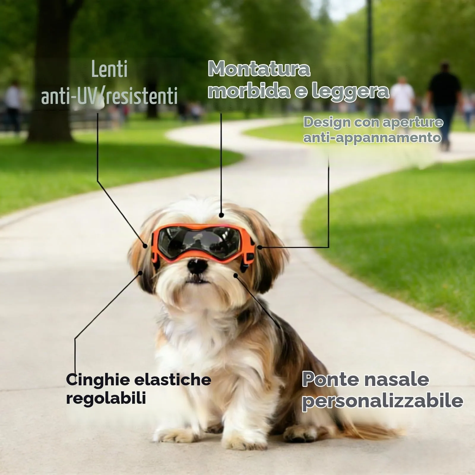 Enjoying Occhiali per Cani Taglia Piccola, Occhiali da Sole per Cucciolo Moto, Gatti Adulti Occhiali Cane, Protezione UV, Regolabile, Cool Arancione - immagine 3