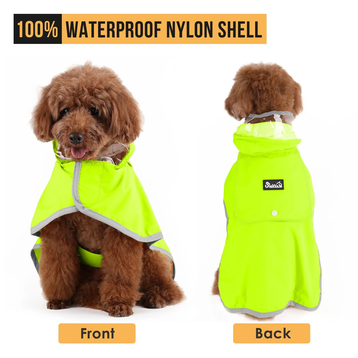 SlowTon Impermeabile per cani, giacca antipioggia a doppio strato con cappuccio per cani cuccioli di piccola media e grande taglia, poncho per cani con striscia riflettente - immagine 3