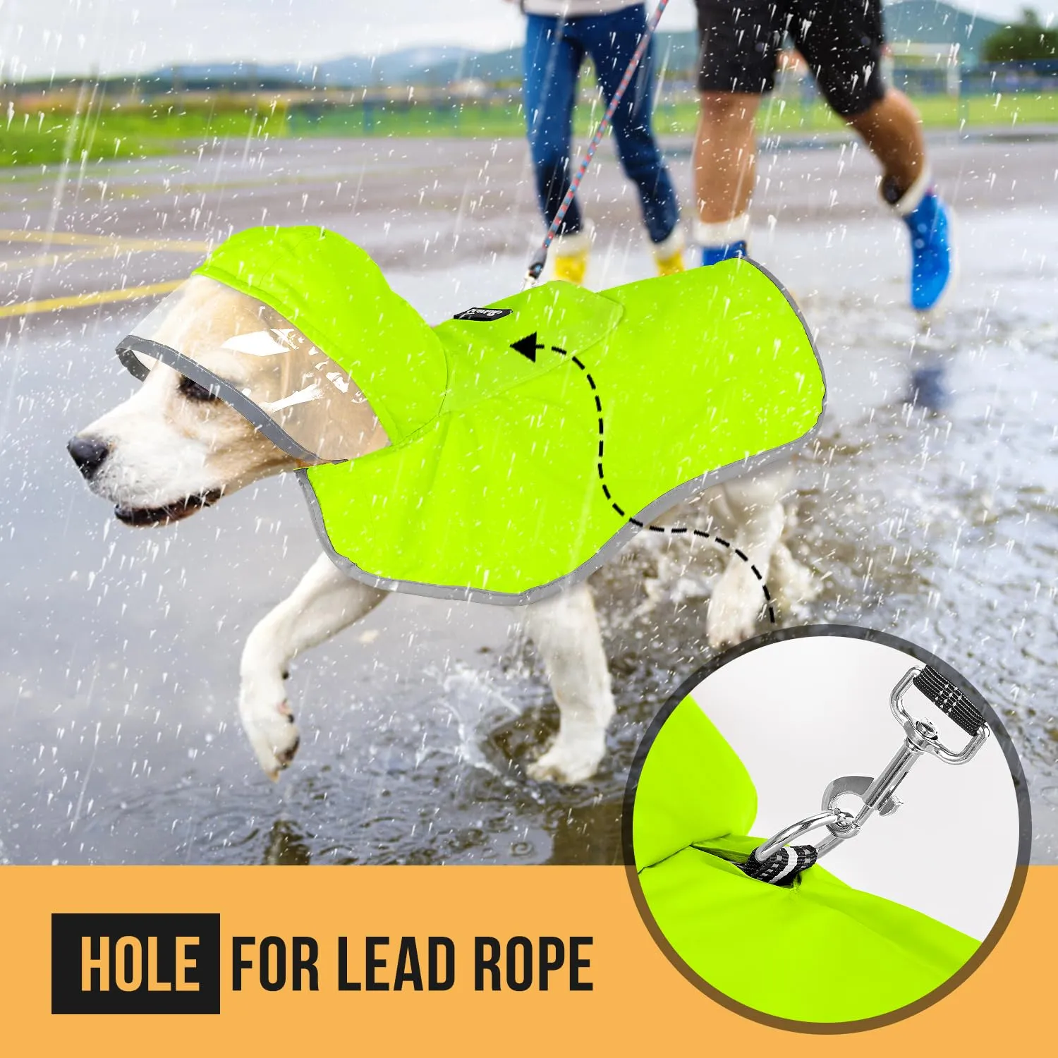 SlowTon Impermeabile per cani, giacca antipioggia a doppio strato con cappuccio per cani cuccioli di piccola media e grande taglia, poncho per cani con striscia riflettente - immagine 4