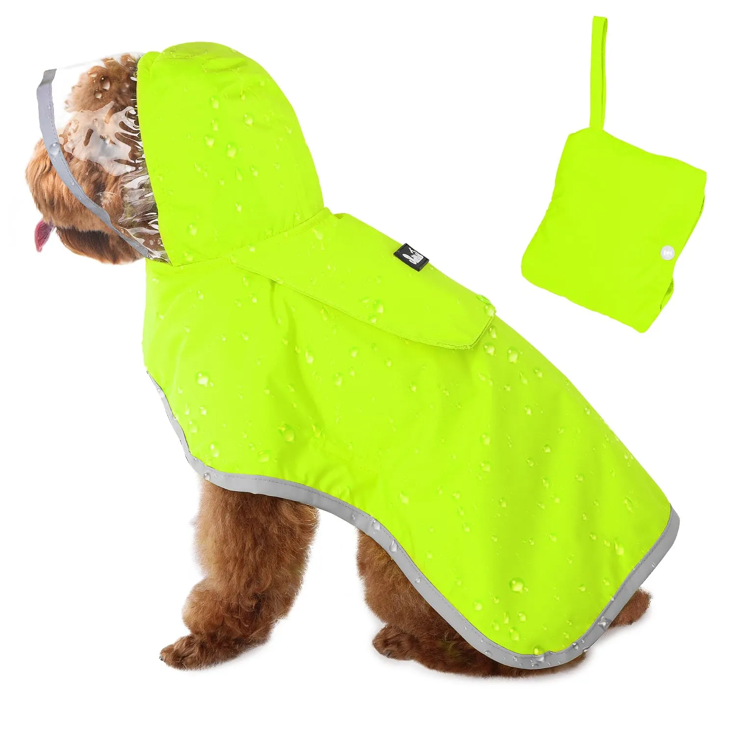 SlowTon Impermeabile per cani, giacca antipioggia a doppio strato con cappuccio per cani cuccioli di piccola media e grande taglia, poncho per cani con striscia riflettente - immagine 1