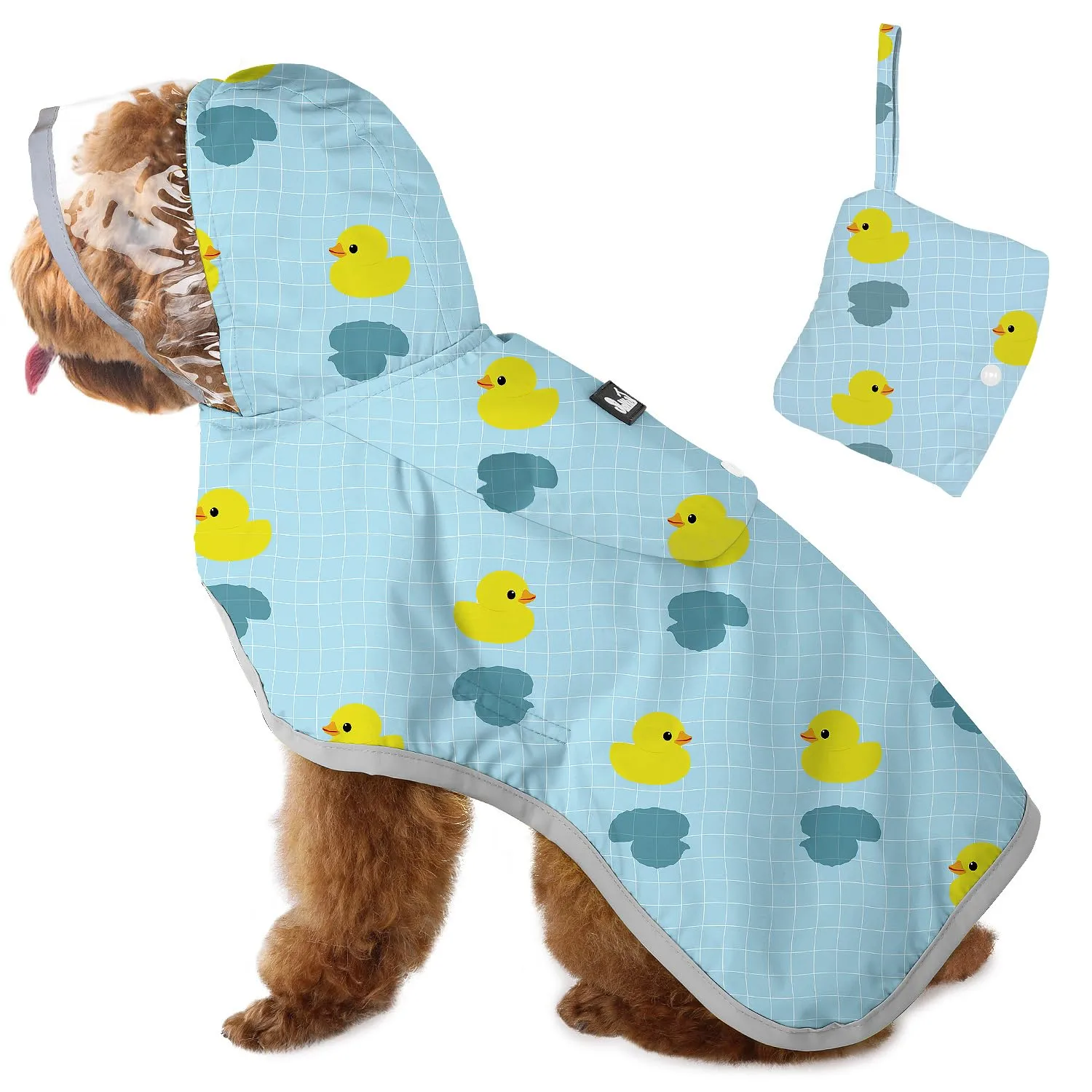 SlowTon Impermeabile per cani, giacca antipioggia a doppio strato con cappuccio per cani cuccioli di piccola media e grande taglia, poncho per cani con striscia riflettente - immagine 1