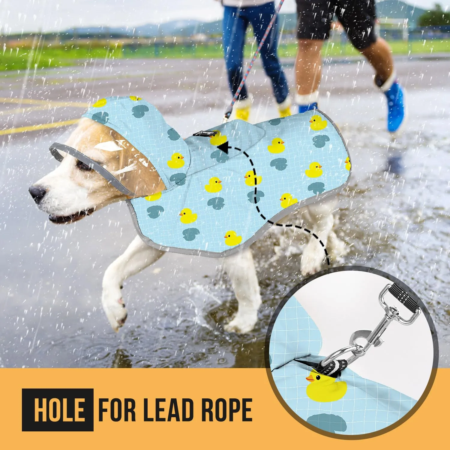 SlowTon Impermeabile per cani, giacca antipioggia a doppio strato con cappuccio per cani cuccioli di piccola media e grande taglia, poncho per cani con striscia riflettente - immagine 4