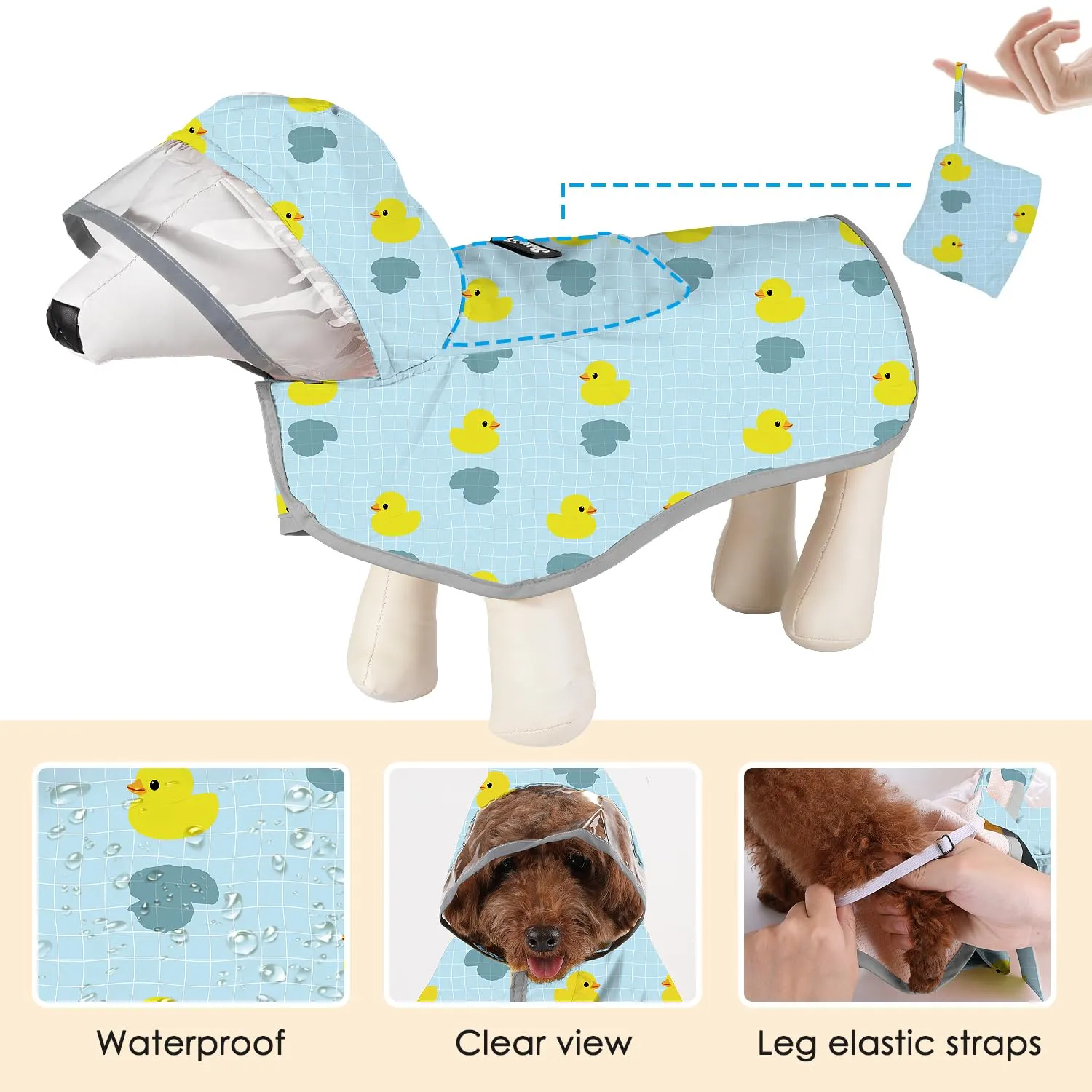 SlowTon Impermeabile per cani, giacca antipioggia a doppio strato con cappuccio per cani cuccioli di piccola media e grande taglia, poncho per cani con striscia riflettente - immagine 5
