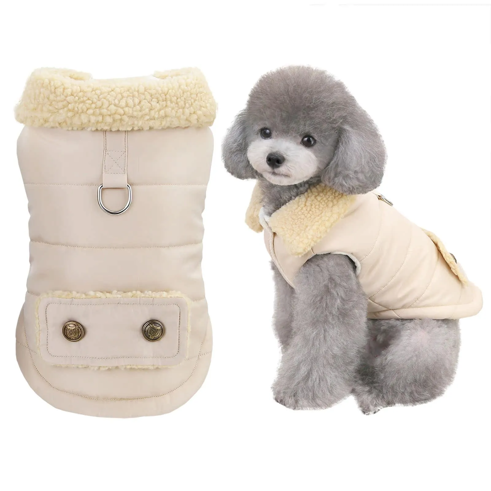 Izefia Cappotto del Cane Freddo Antivento Giacca Felpa Calda Invernale Vestiti Spessi Collare di Pelliccia Stile Nordico Cappotto del Cane Piccolo Gatto Medio - immagine 1