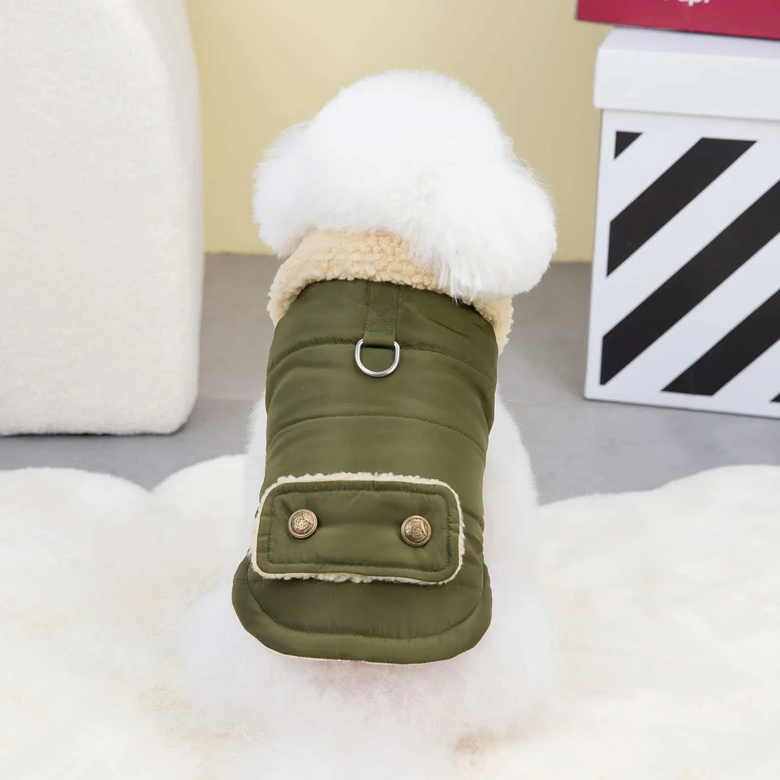 Izefia Cappotto del Cane Freddo Antivento Giacca Felpa Calda Invernale Vestiti Spessi Collare di Pelliccia Stile Nordico Cappotto del Cane Piccolo Gatto Medio - immagine 4