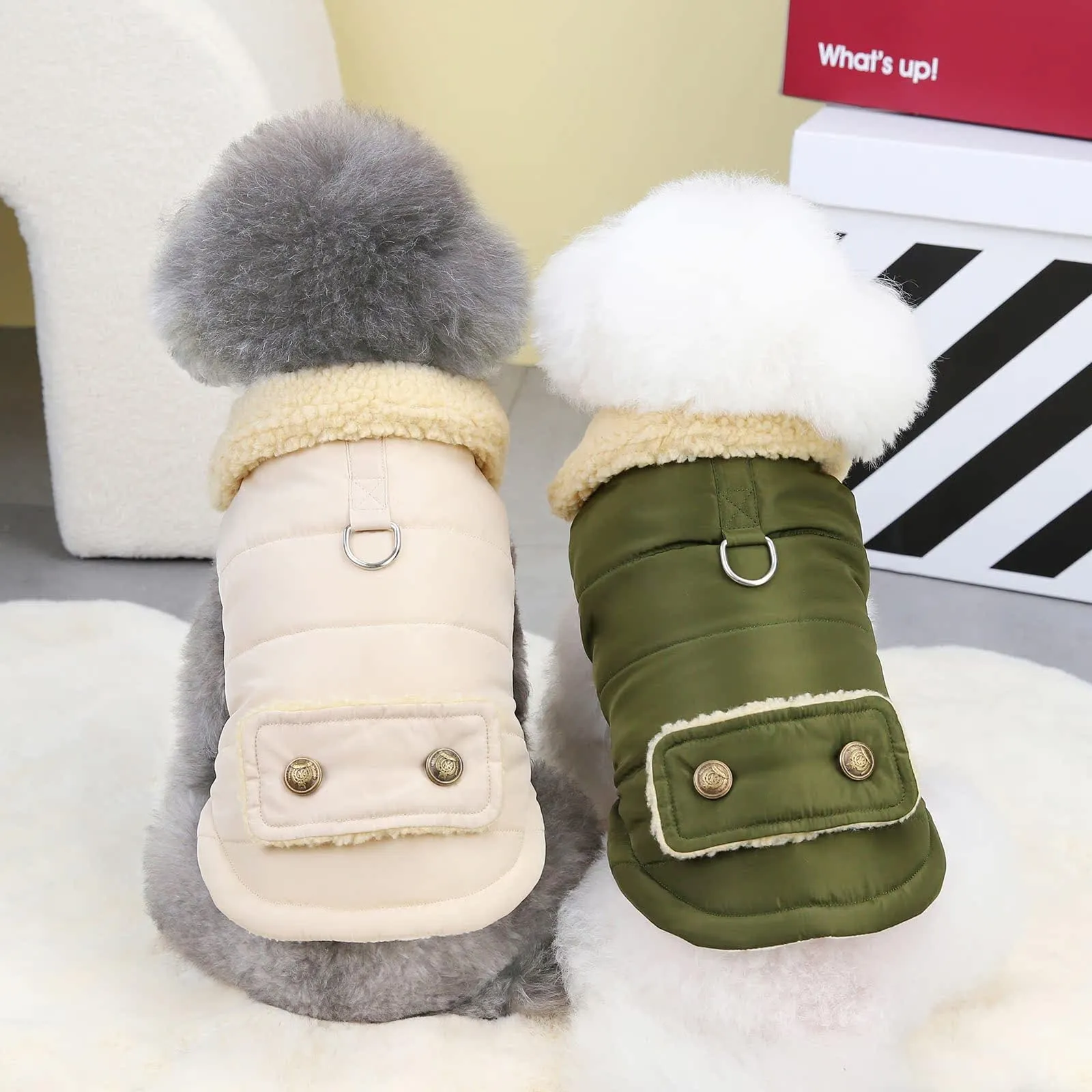 Izefia Cappotto del Cane Freddo Antivento Giacca Felpa Calda Invernale Vestiti Spessi Collare di Pelliccia Stile Nordico Cappotto del Cane Piccolo Gatto Medio - immagine 6