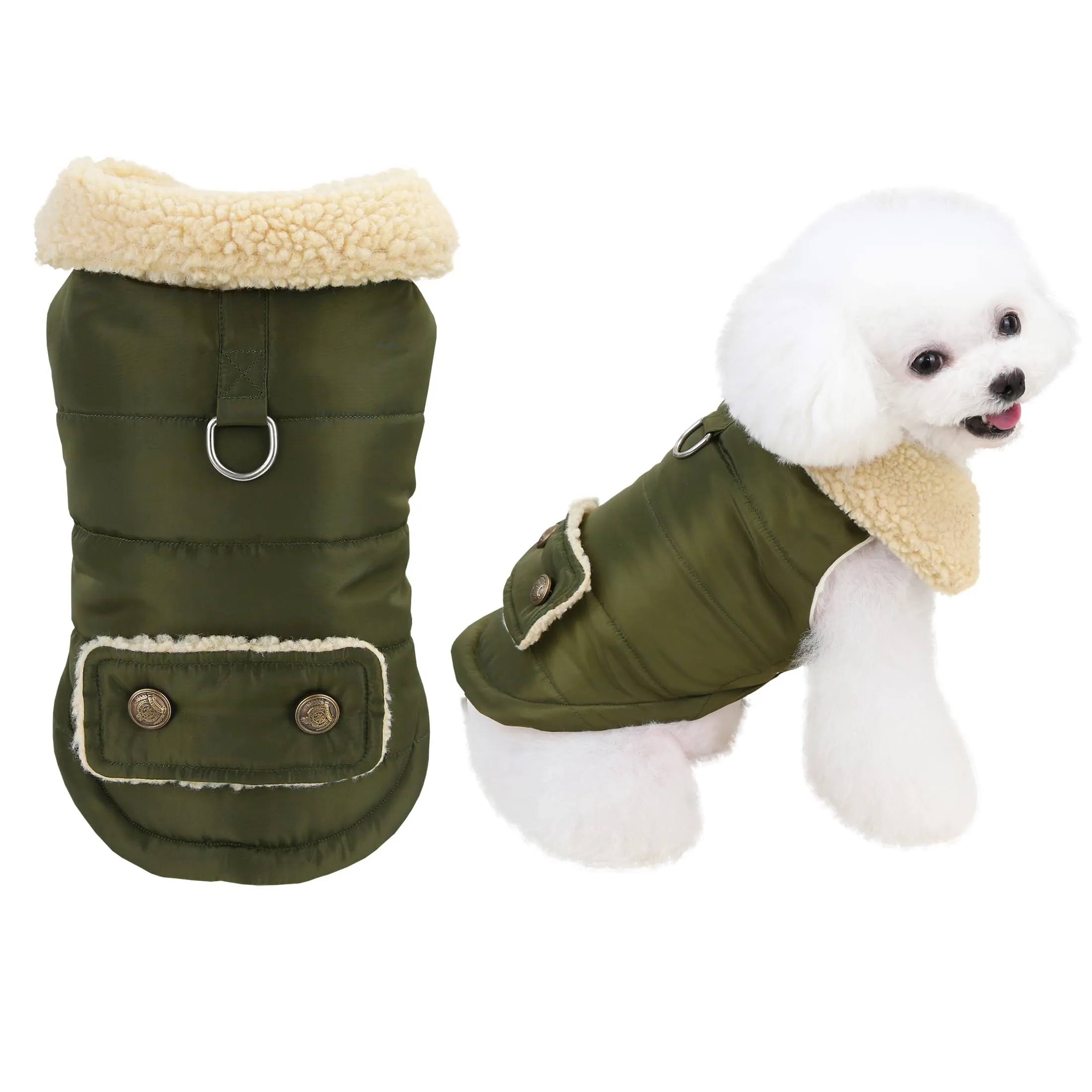 Izefia Cappotto del Cane Freddo Antivento Giacca Felpa Calda Invernale Vestiti Spessi Collare di Pelliccia Stile Nordico Cappotto del Cane Piccolo Gatto Medio - immagine 1