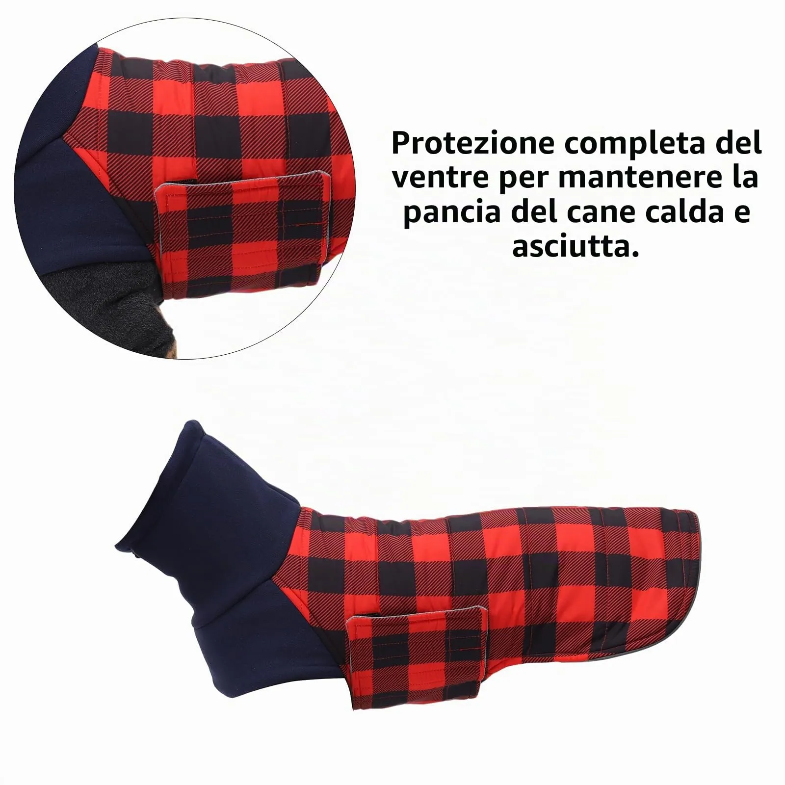 Geyecete Impermeabile Cappotto Bassotto cane,Giacca invernale per bassotto,Regolabile Caldo pullover per Cani,Collo Alto Cappotto da cucciolo,Stile Quadri Inglese-Rosso Quadri-M - immagine 3