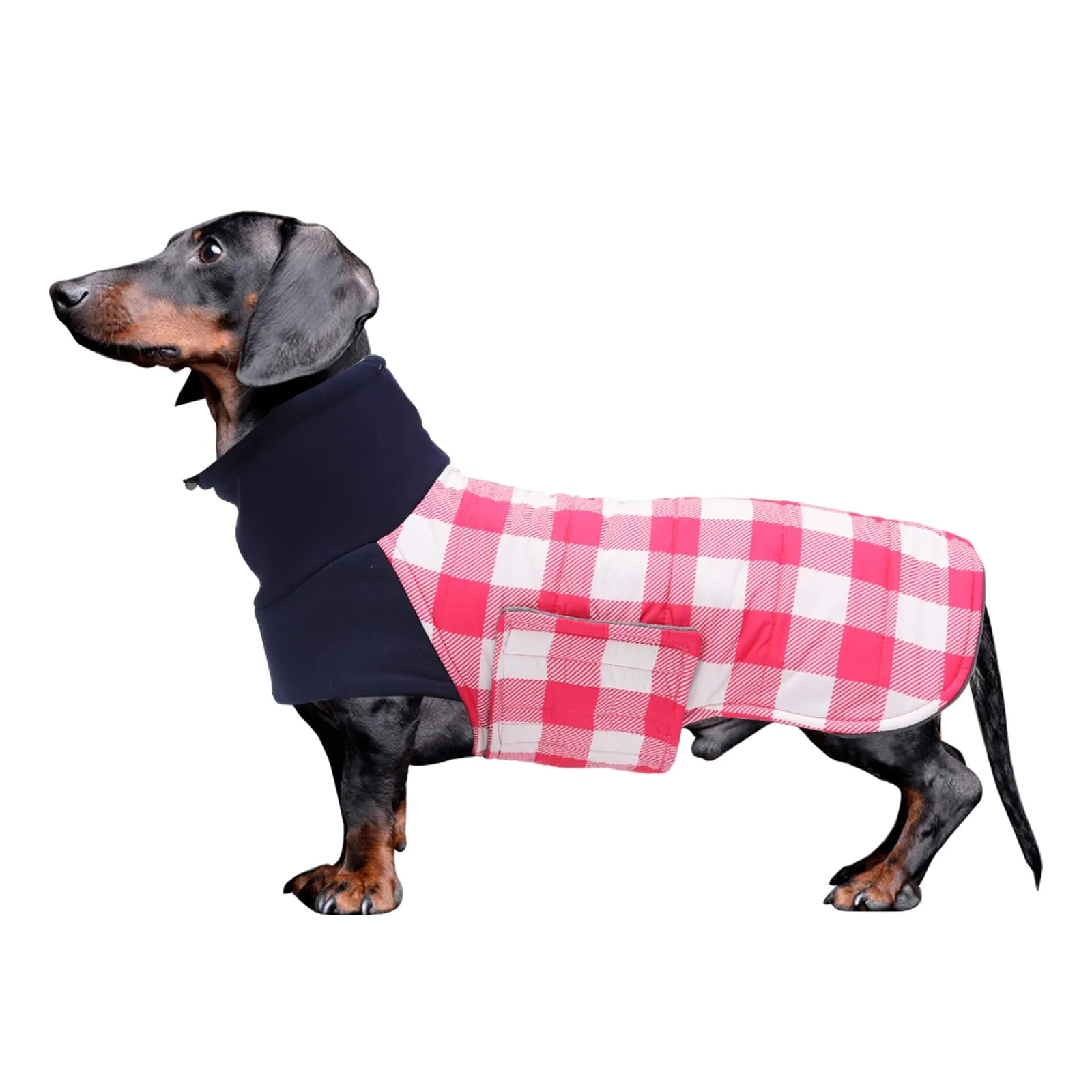 Geyecete Impermeabile Cappotto Bassotto cane,Giacca invernale per bassotto,Regolabile Caldo pullover per Cani,Collo Alto Cappotto da cucciolo,Stile Quadri Inglese-Rosa Quadri-M - immagine 1