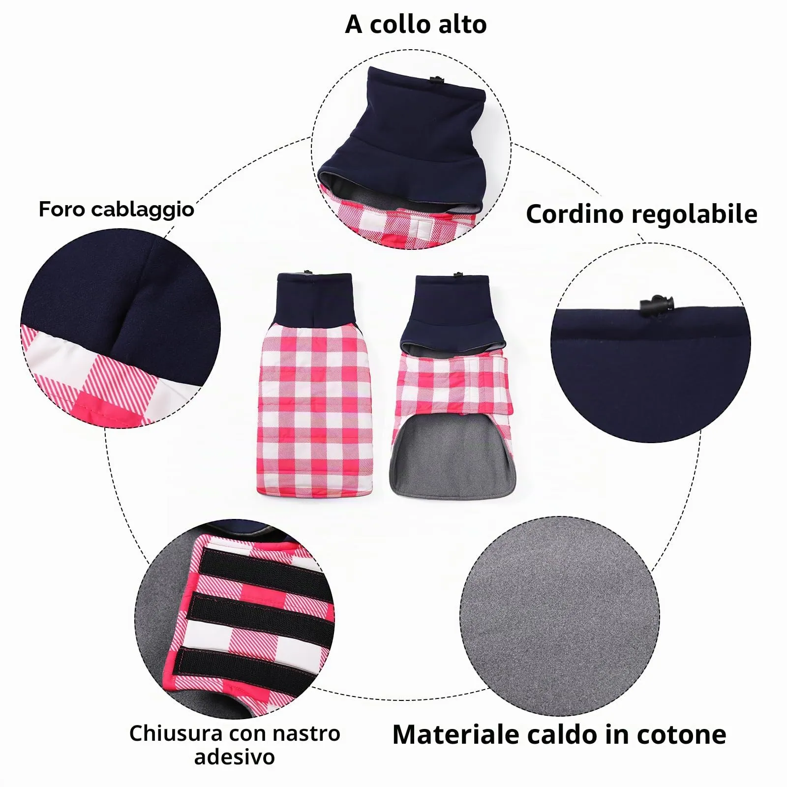 Geyecete Impermeabile Cappotto Bassotto cane,Giacca invernale per bassotto,Regolabile Caldo pullover per Cani,Collo Alto Cappotto da cucciolo,Stile Quadri Inglese-Rosa Quadri-M - immagine 2
