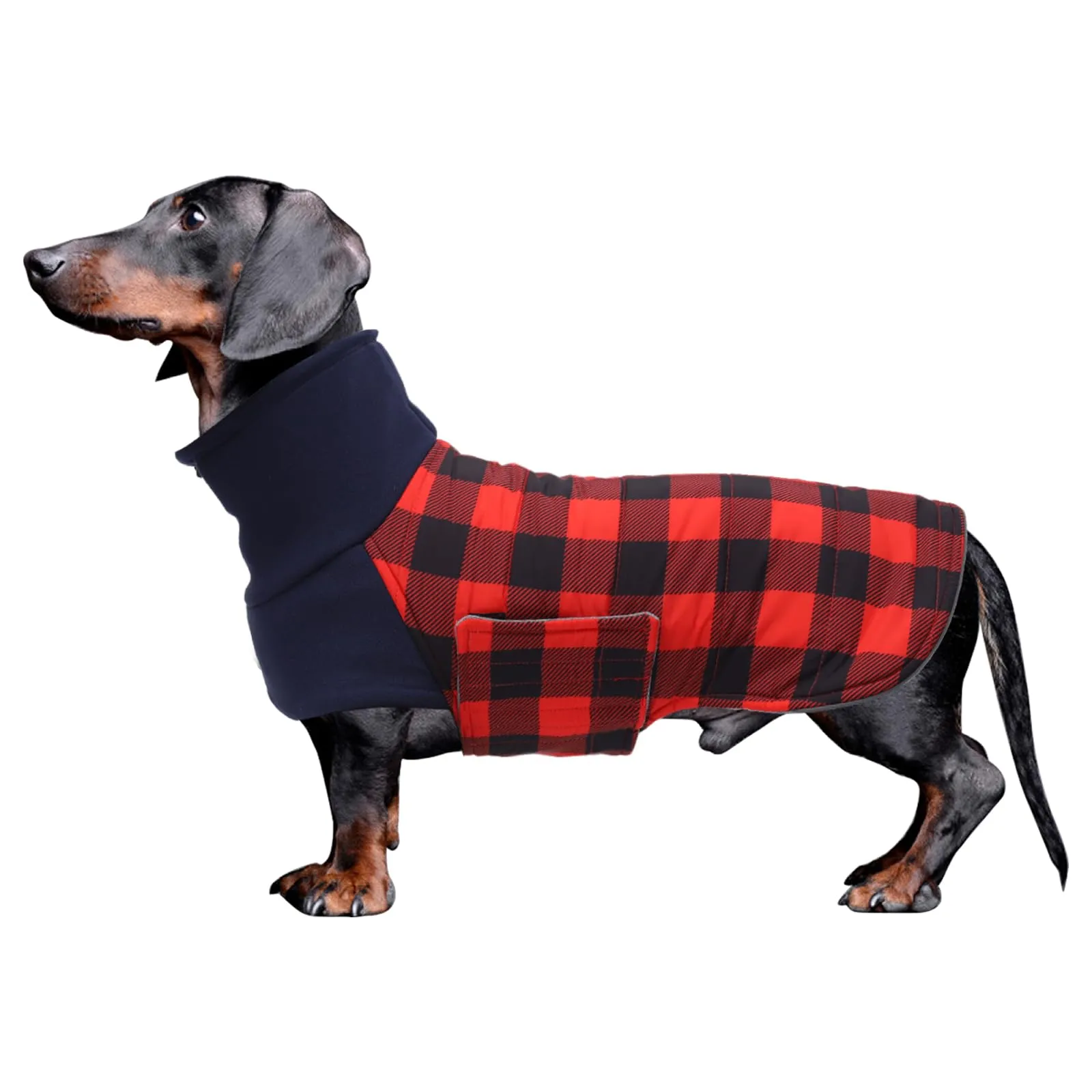 Geyecete Impermeabile Cappotto Bassotto cane,Giacca invernale per bassotto,Regolabile Caldo pullover per Cani,Collo Alto Cappotto da cucciolo,Stile Quadri Inglese-Rosso Quadri-S - immagine 1