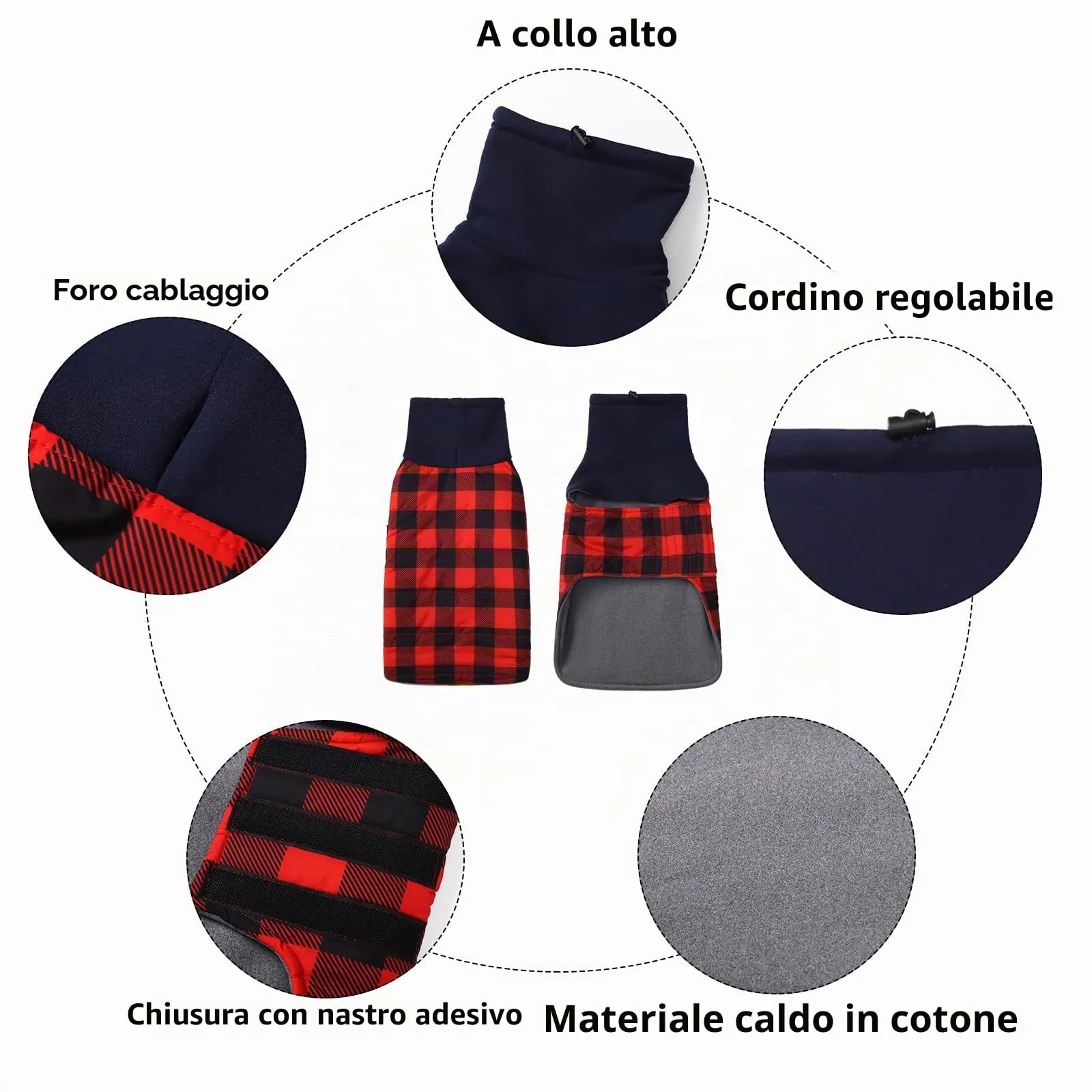 Geyecete Impermeabile Cappotto Bassotto cane,Giacca invernale per bassotto,Regolabile Caldo pullover per Cani,Collo Alto Cappotto da cucciolo,Stile Quadri Inglese-Rosso Quadri-S - immagine 2