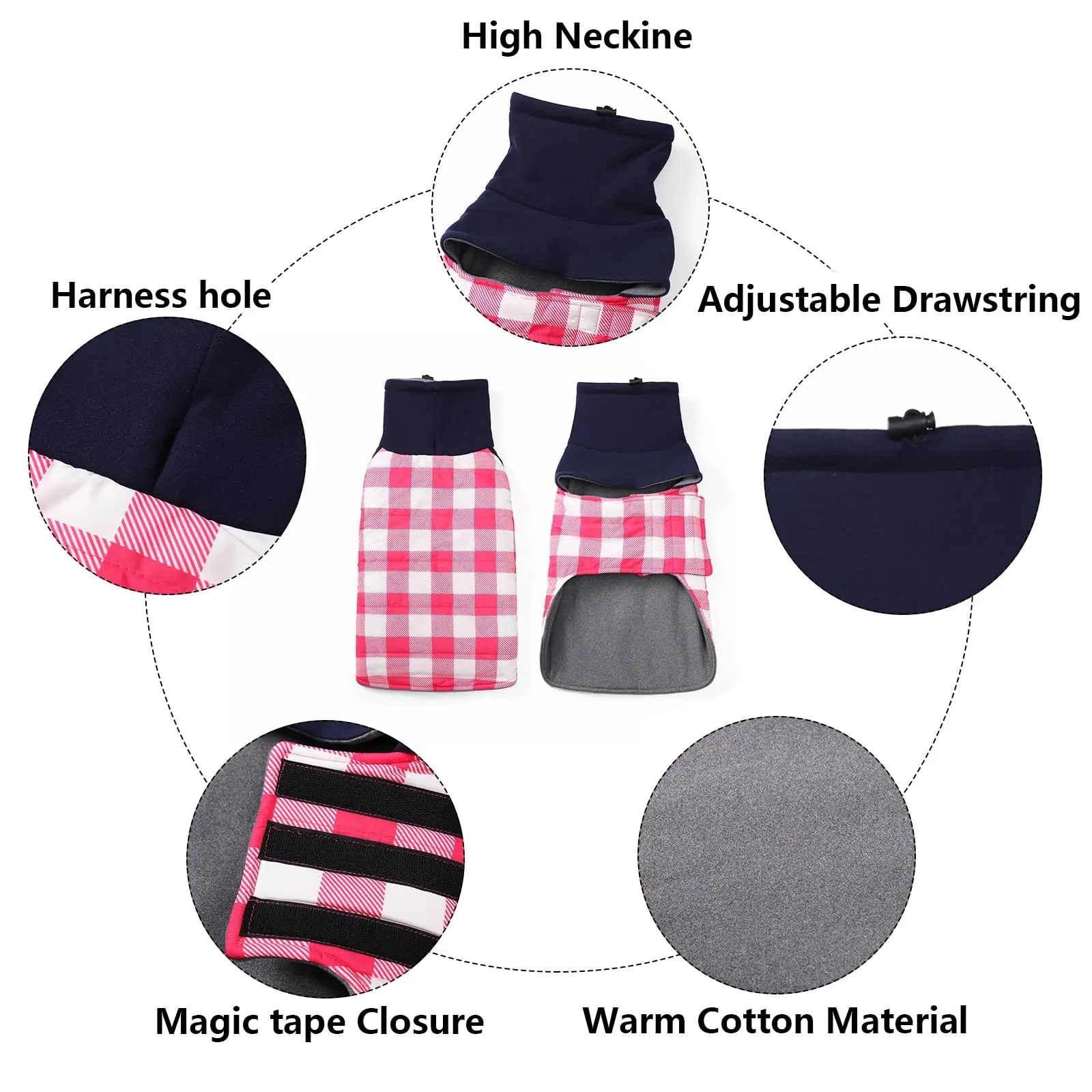 Geyecete Impermeabile Cappotto Bassotto cane,Giacca invernale per bassotto,Regolabile Caldo pullover per Cani,Collo Alto Cappotto da cucciolo,Stile Quadri Inglese-Rosa Quadri-L - immagine 2
