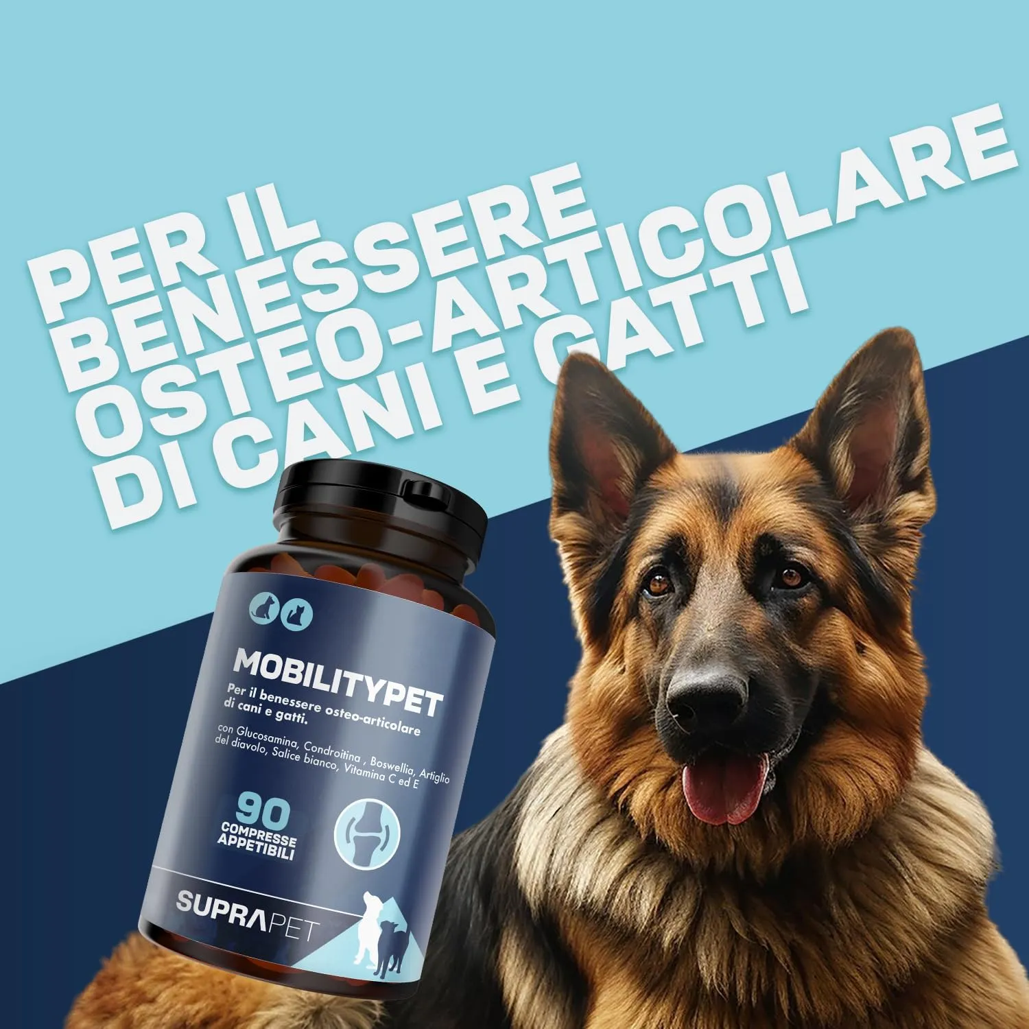 Suprapet MobilityPet Cani e Gatti - Supporto per Ossa e Cartilagini - Con Boswelia Glucosammina, Condroitina, MSM, Artiglio, Vitamina C (90 compresse) - immagine 3
