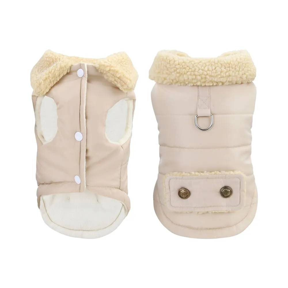 Cappottino invernale per cani foderato in pile, morbido, antivento, impermeabile, caldo, per cani di taglia piccola, media e grande (S, beige) - immagine 1