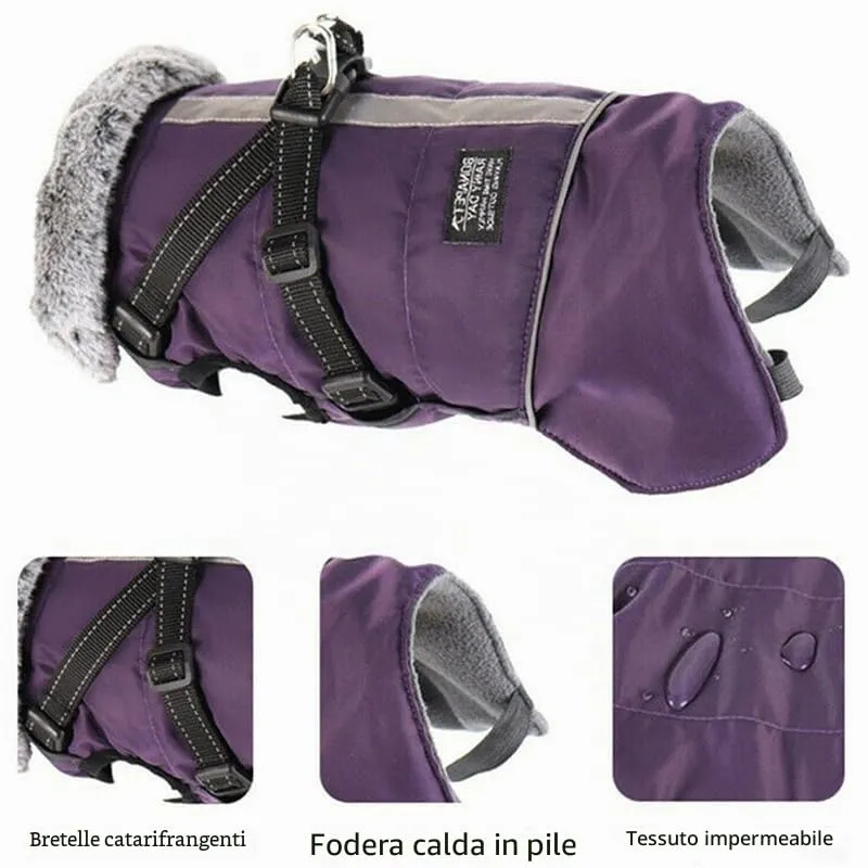 Cappotto Invernale per Cani,Cappotto Impermeabile Cane con Fodera in Pile,Abbigliamento per cani con pettorina,Gilet Riflettente del per Cani Piccola Taglia Media Grandi(Viola,L) - immagine 7