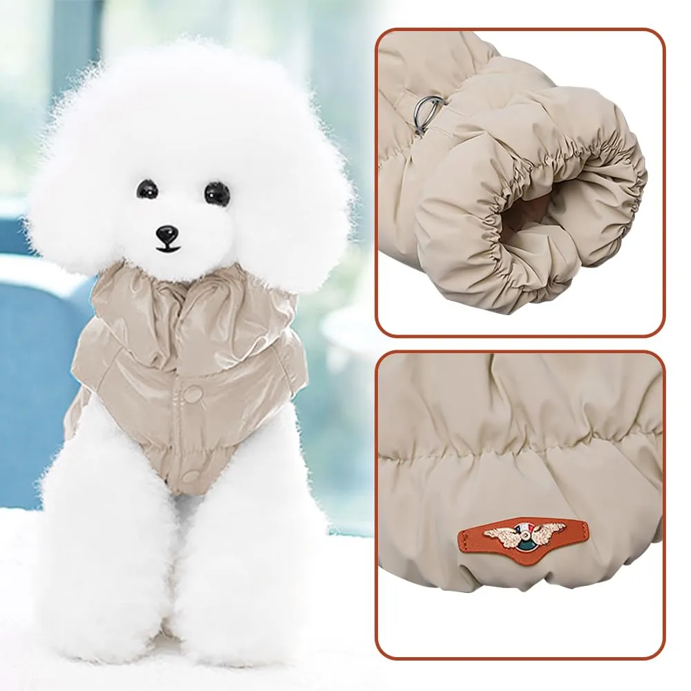 Cappotto Invernale per Cani, Giacca Impermeabile Antivento Caldo per Cane,Cappotto Cane in Pile,Abbigliamento per Cani con anello a D,Vestiti per Cani di Taglia Piccola,Media e Grande(beige, M) - immagine 6
