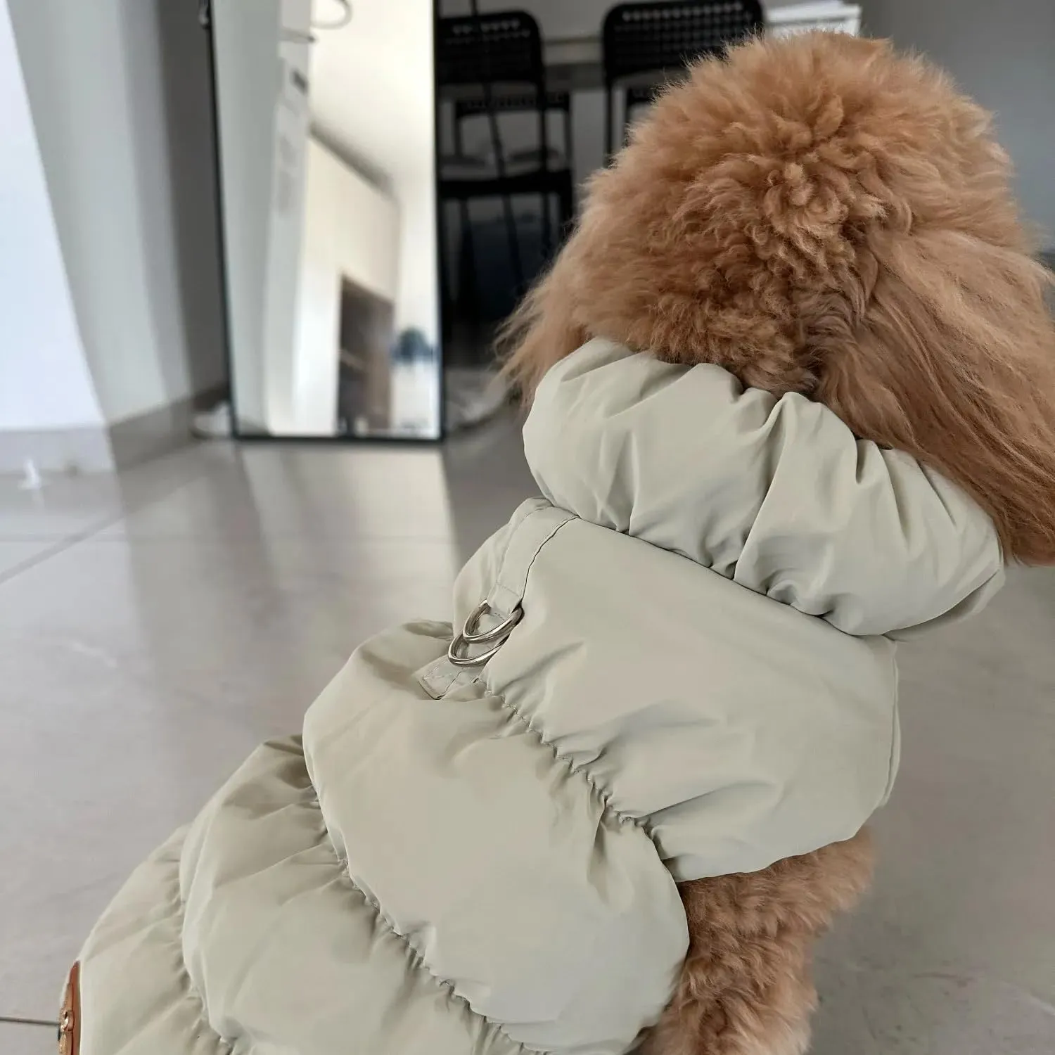 Cappotto Invernale per Cani, Giacca Impermeabile Antivento Caldo per Cane,Cappotto Cane in Pile,Abbigliamento per Cani con anello a D,Vestiti per Cani di Taglia Piccola,Media e Grande(beige, M) - immagine 9