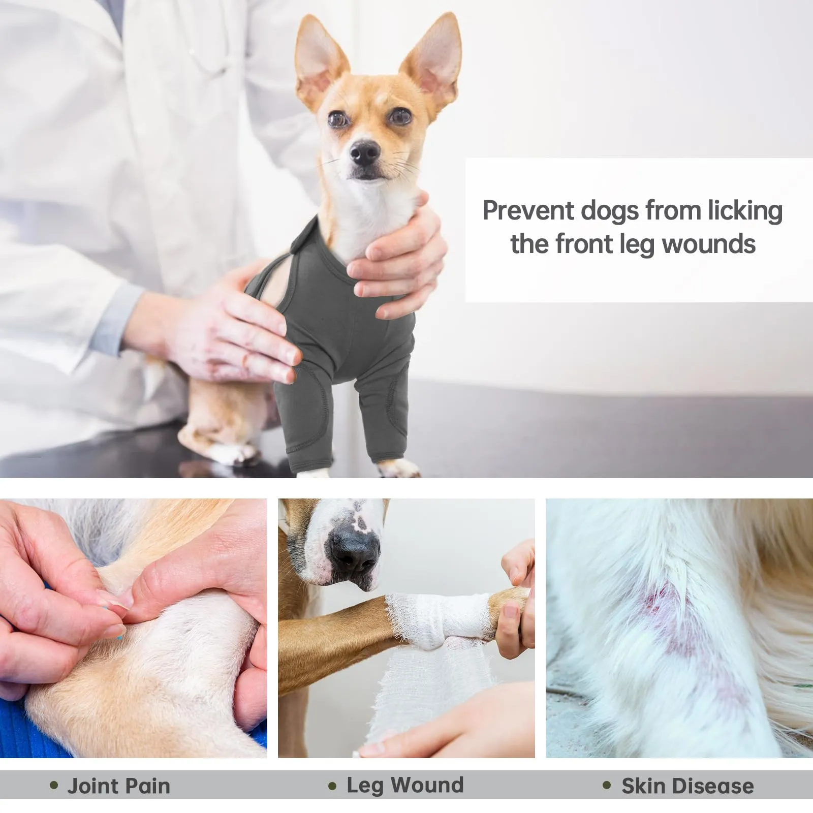 Body per cane dopo l'intervento chirurgico, tuta per il recupero di piccole taglie, gilet chirurgico per ferite, protezione per le gambe di cane di piccola taglia (grigio, S) - immagine 6