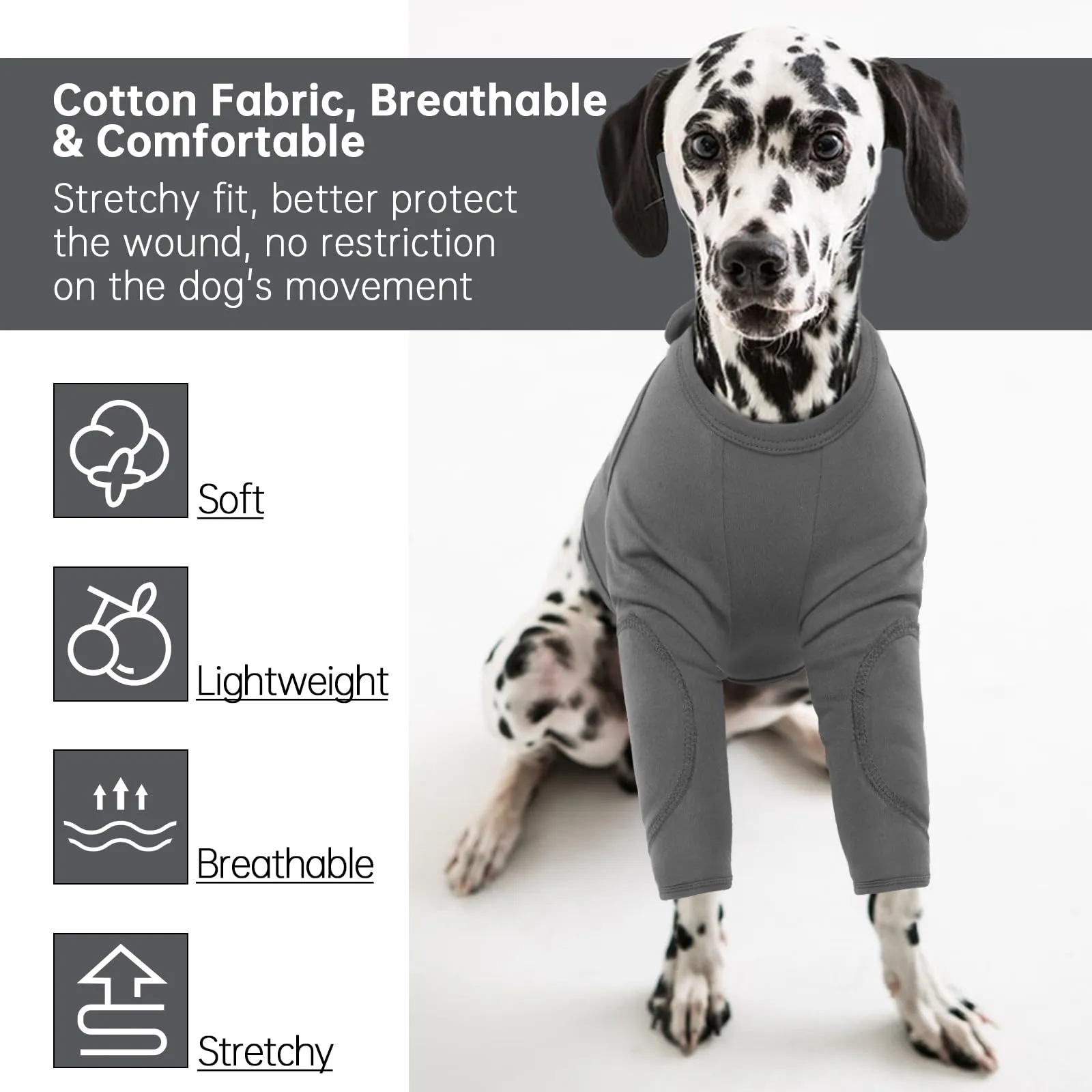 Protezione Zampe Anteriori Cane, Tutore Gomiti, Body Post Operatorio Per Cani (Grigio, 2XL) - immagine 3