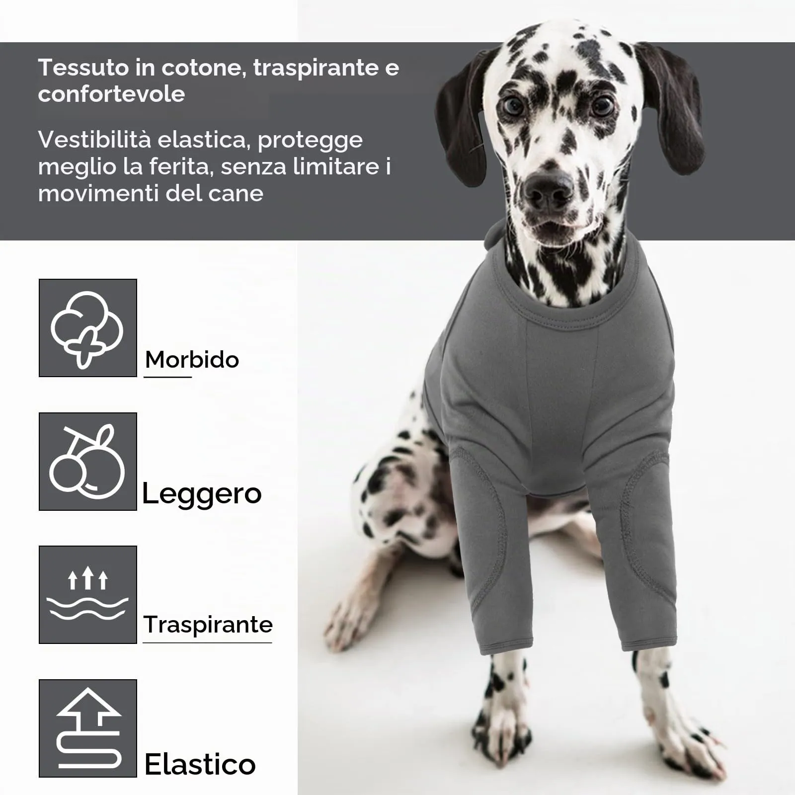 Recupero Manica Cani, Protezione Gambe Anteriori Tutore Gomito Dog Leg Ferite per Cani di Piccola Taglia Media Grande (Grigio, L) - immagine 3
