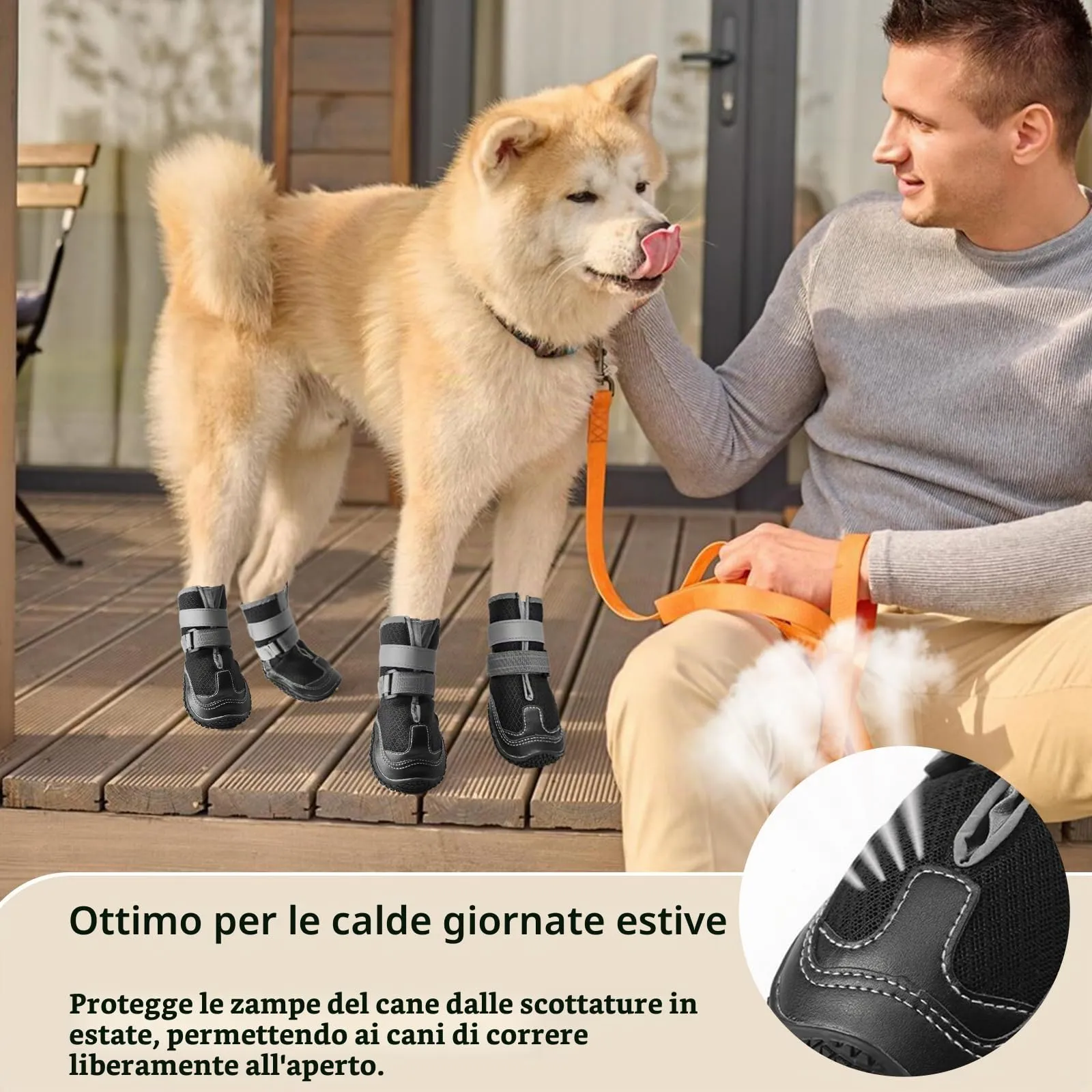Ohcozzy Scarpette Cane con Rete Traspirante, Stivali per Cani Antiscivolo con Cinturini Riflettenti, Resistenti All'usura Suola in Gomma Protezione Zampe Cane per Piccoli Medi Grandi 4 Pezzi(S,Nero) - immagine 2