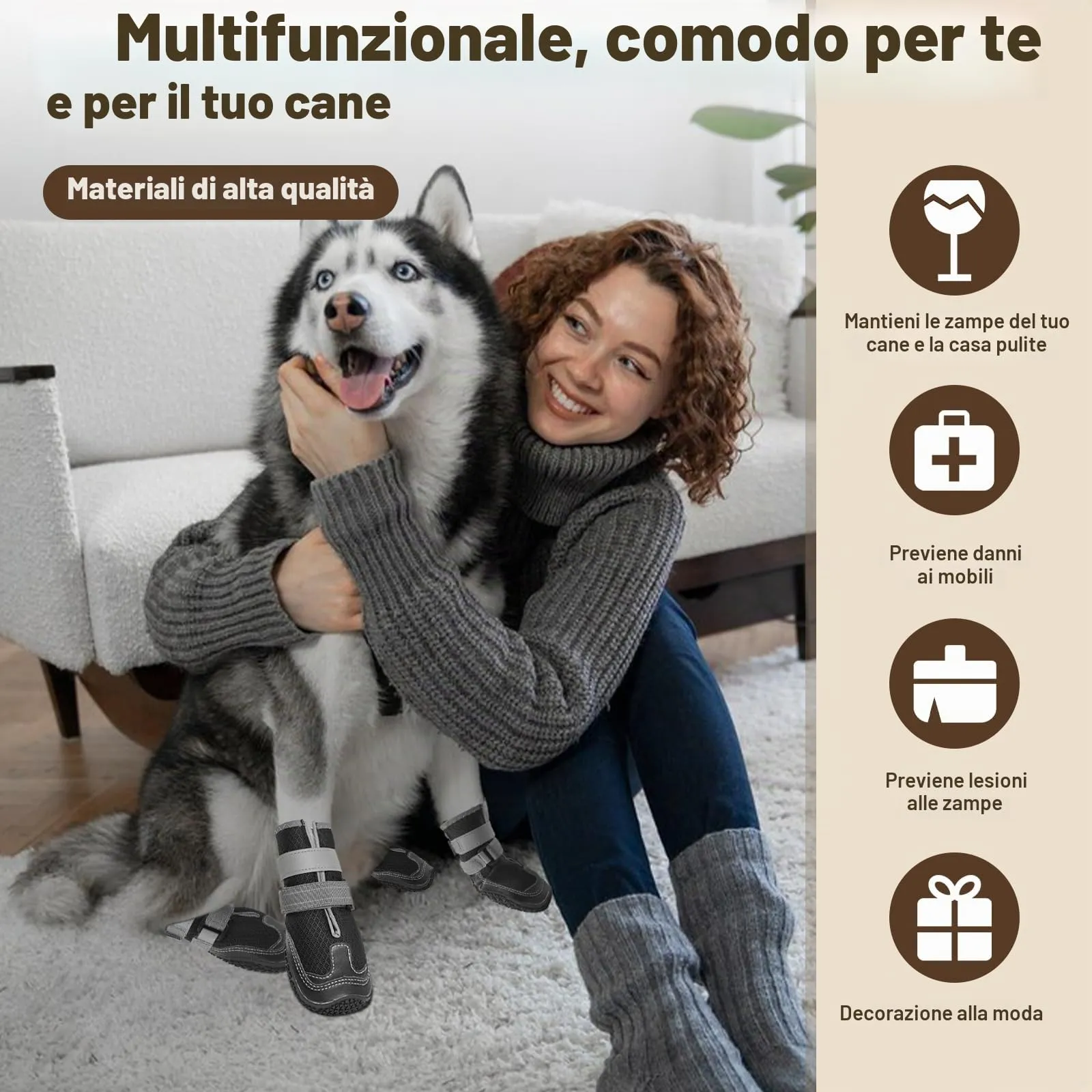 Ohcozzy Scarpette Cane con Rete Traspirante, Stivali per Cani Antiscivolo con Cinturini Riflettenti, Resistenti All'usura Suola in Gomma Protezione Zampe Cane per Piccoli Medi Grandi 4 Pezzi(M,Nero) - immagine 5