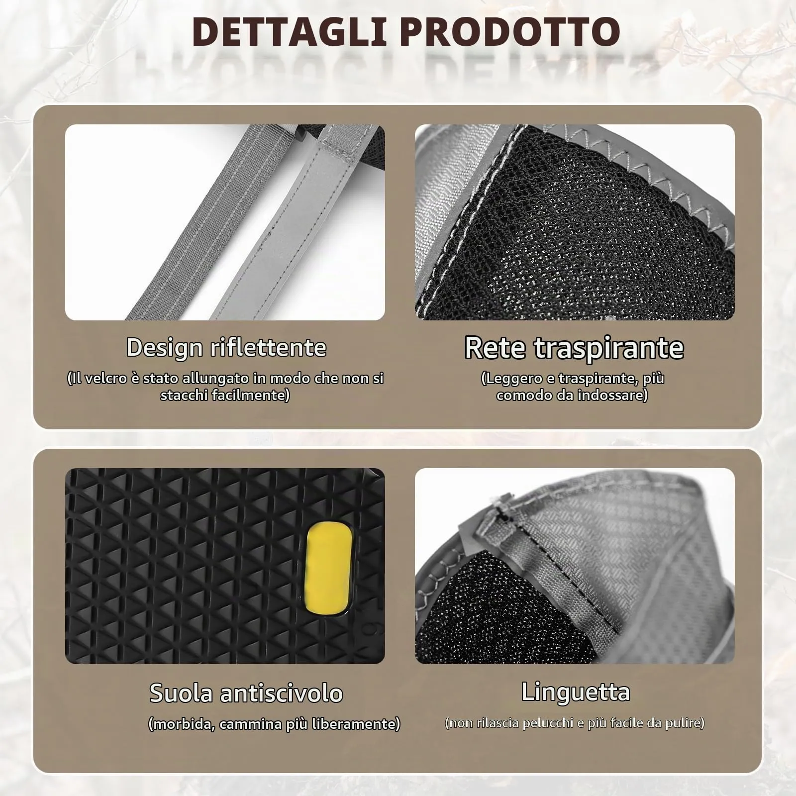 Ohcozzy Scarpette Cane con Rete Traspirante, Stivali per Cani Antiscivolo con Cinturini Riflettenti, Resistenti All'usura Suola in Gomma Protezione Zampe Cane per Piccoli Medi Grandi 4 Pezzi(M,Nero) - immagine 6