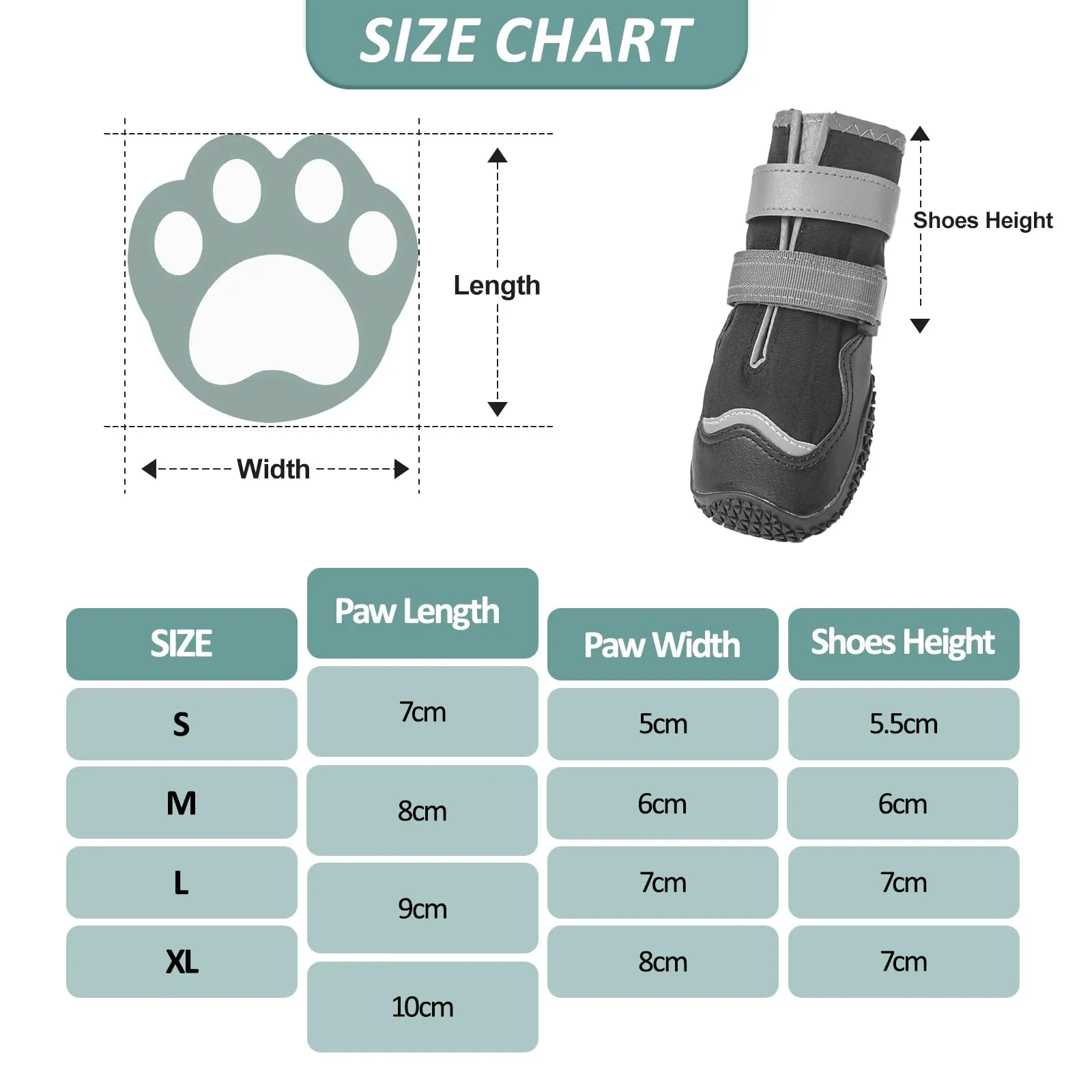 Ohcozzy Impermeabili Scarpette Cane, Stivali per Cani Antiscivolo con Cinturini Riflettenti, Resistenti All'usura, Suola in Gomma Protezione Zampe Cane per Piccoli Medi Grandi 4 Pezzi(L,Nero) - immagine 4