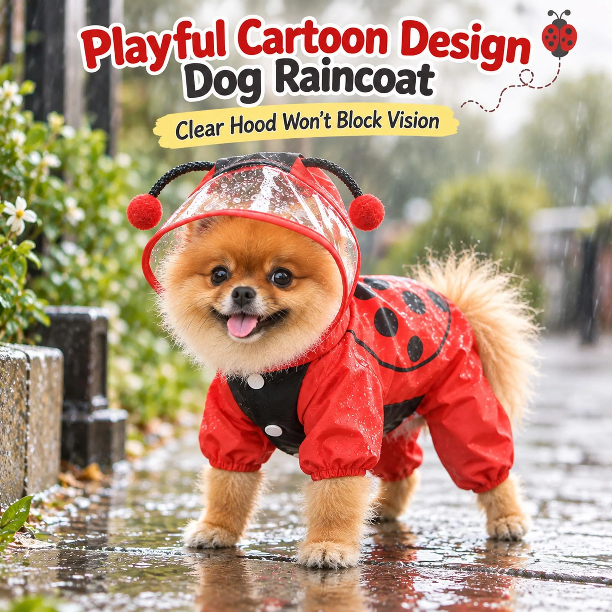 SMALLLEE_LUCKY_STORE Tuta impermeabile Ladybird per cani di piccola taglia - immagine 4