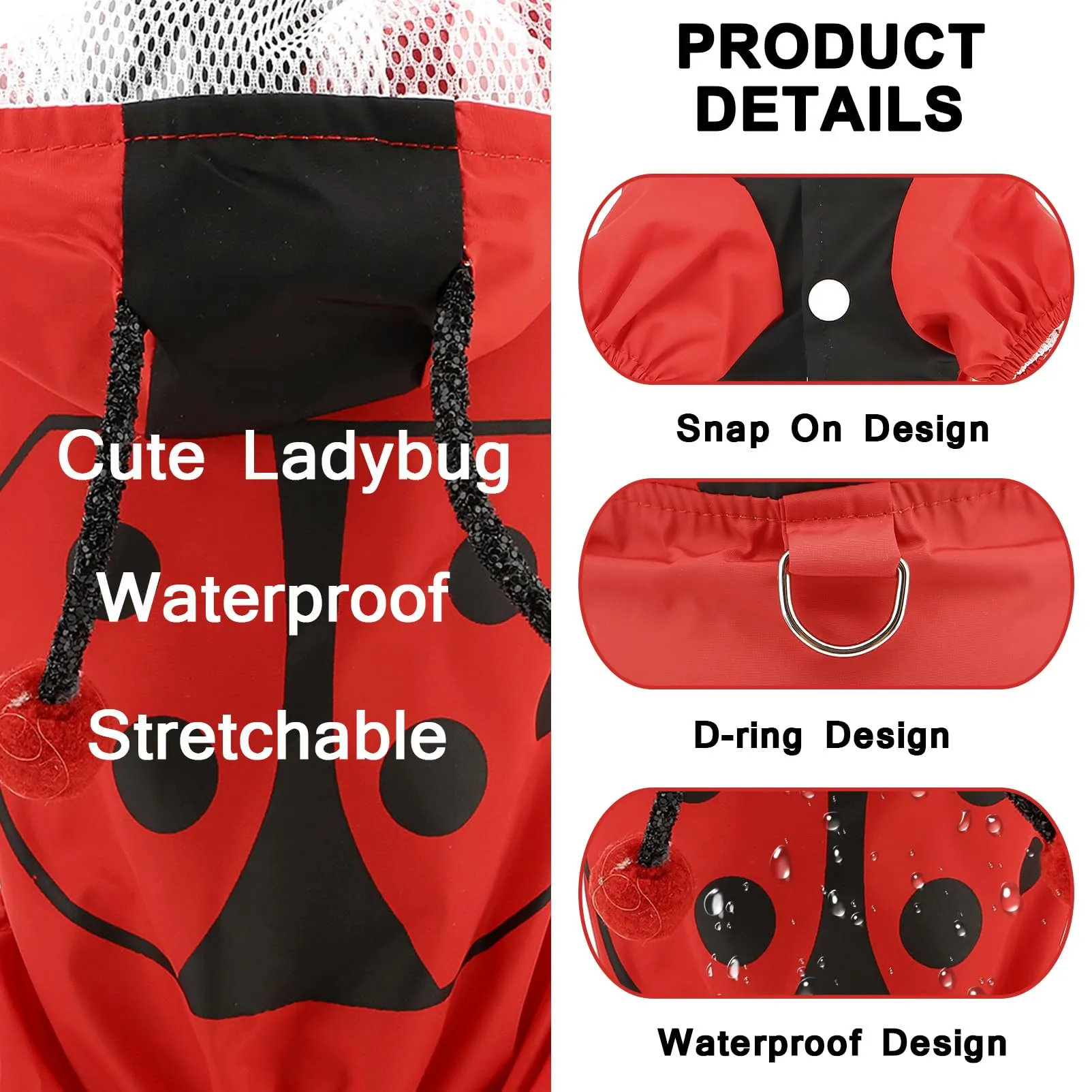 SMALLLEE_LUCKY_STORE Tuta impermeabile coccinella per cani di piccola - immagine 5