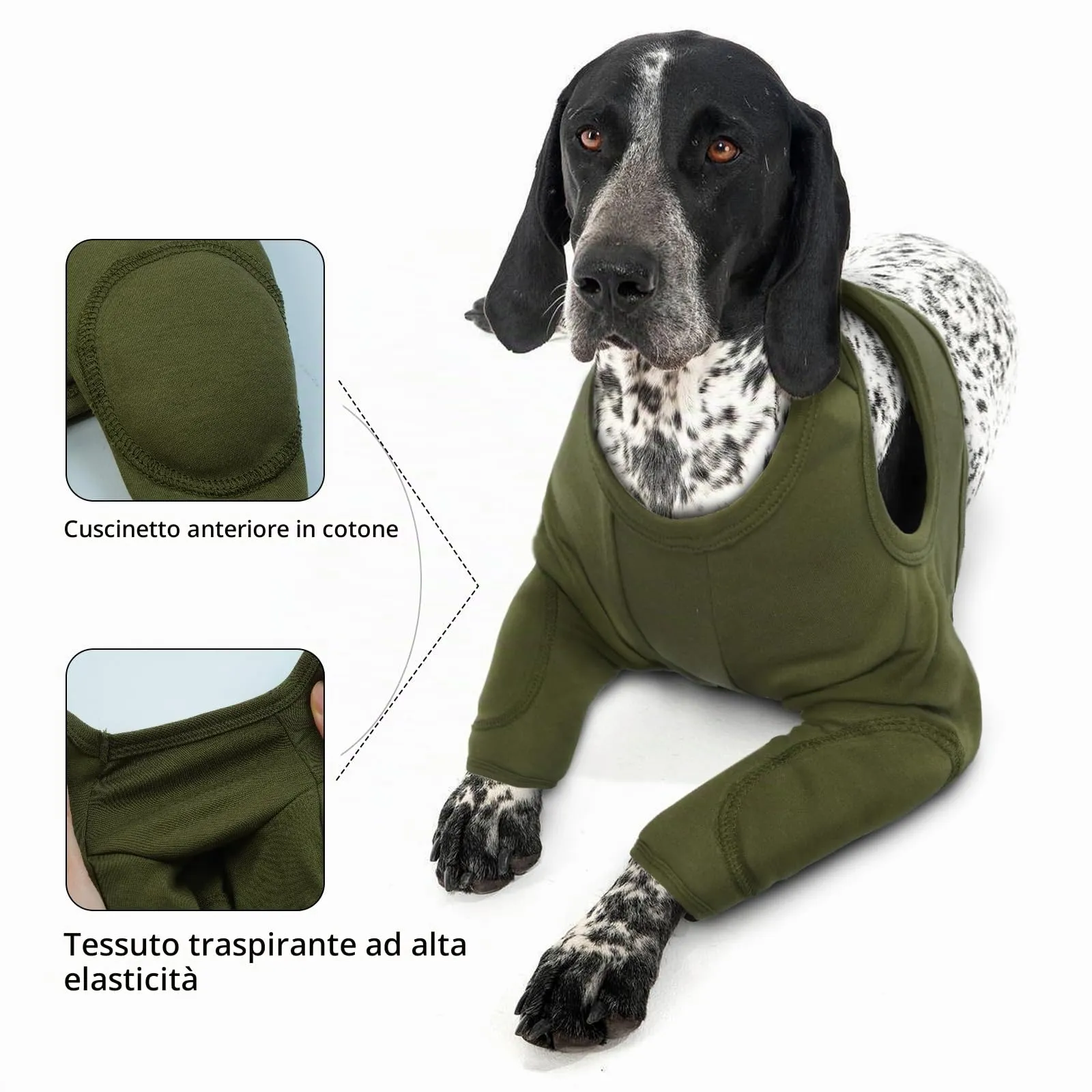 Recupero Manica Cani, Protezione Gambe Anteriori Tutore Gomito Dog Leg Ferite per Cani di Piccola Taglia Media Grande (Verde Militare, M) - immagine 4