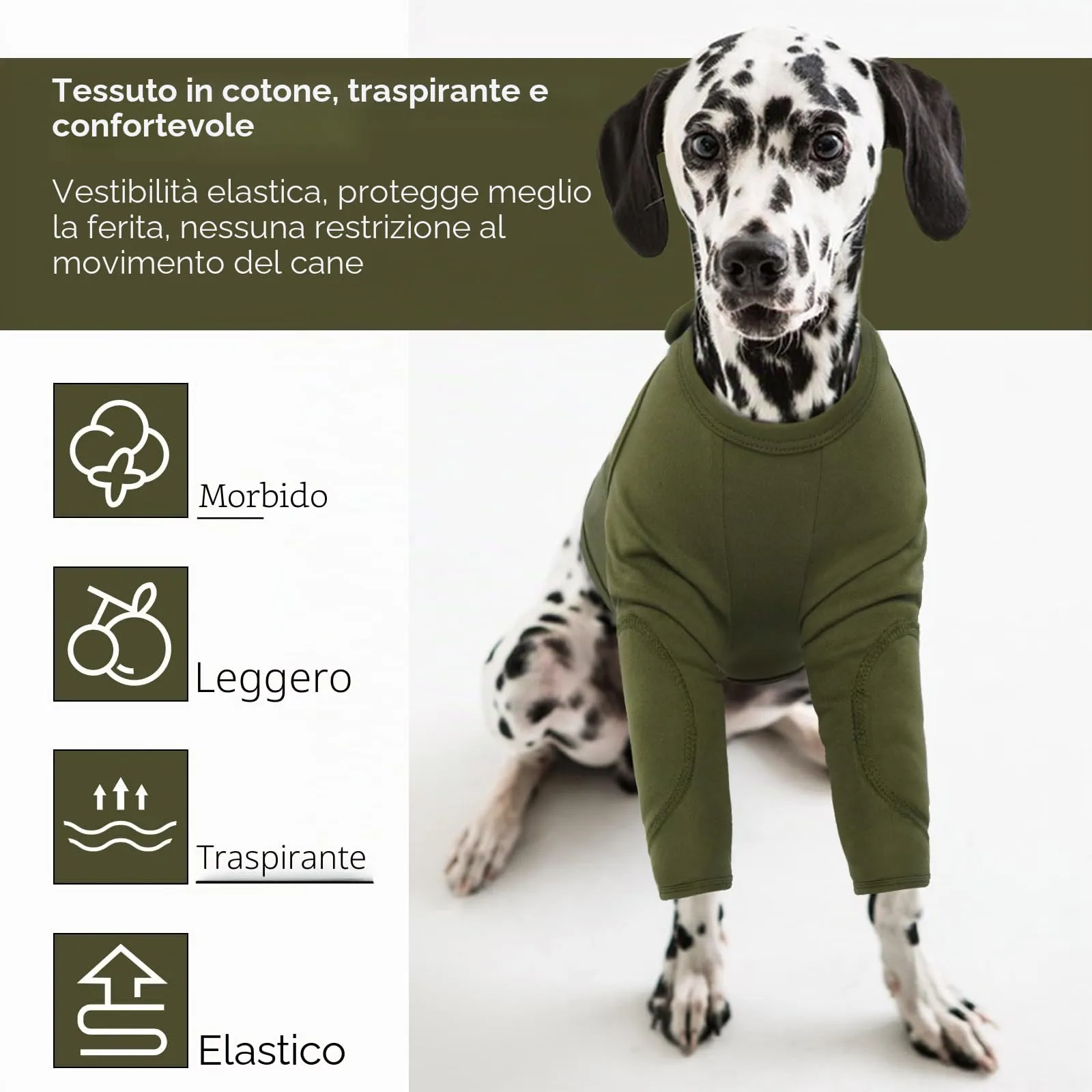 Recupero Manica Cani, Protezione Gambe Anteriori Tutore Gomito Dog Leg Ferite per Cani di Taglia Grande (Verde Militare, 3XL) - immagine 3